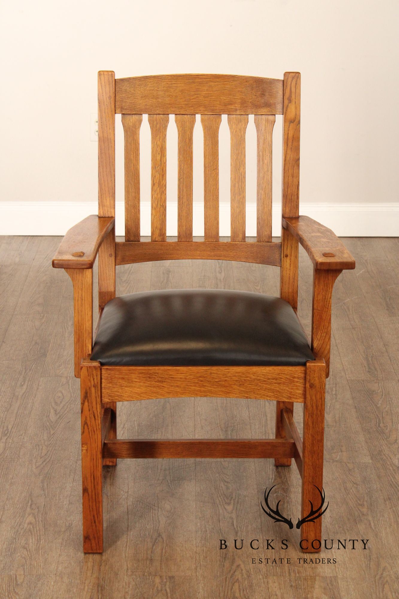 Stickley Mission Collection Oak and Leather Cottage Armchair