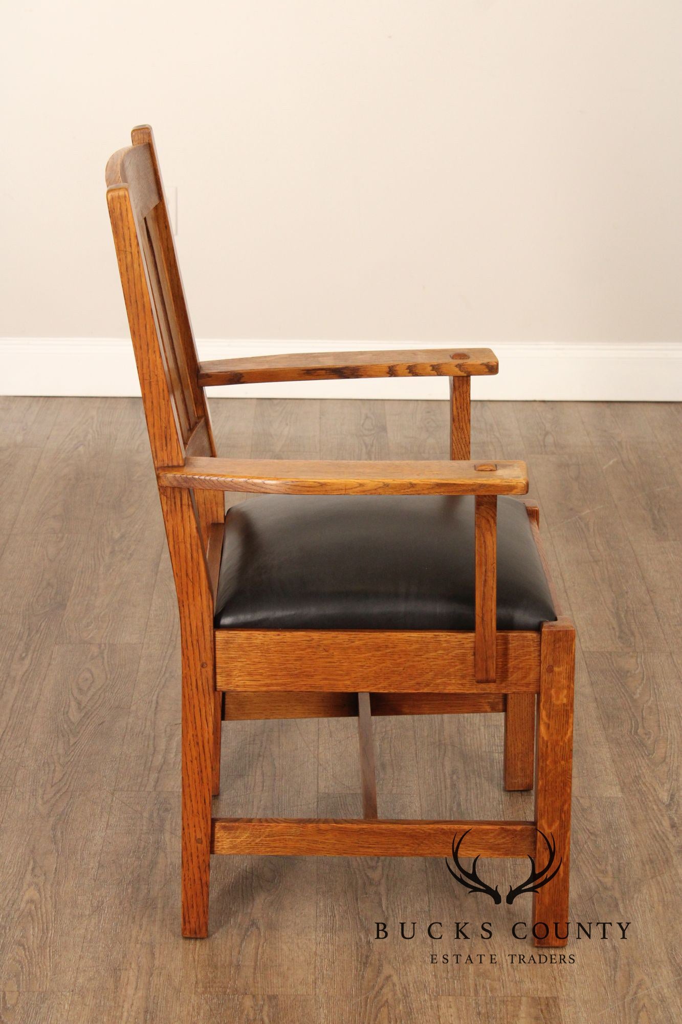 Stickley Mission Collection Oak and Leather Cottage Armchair