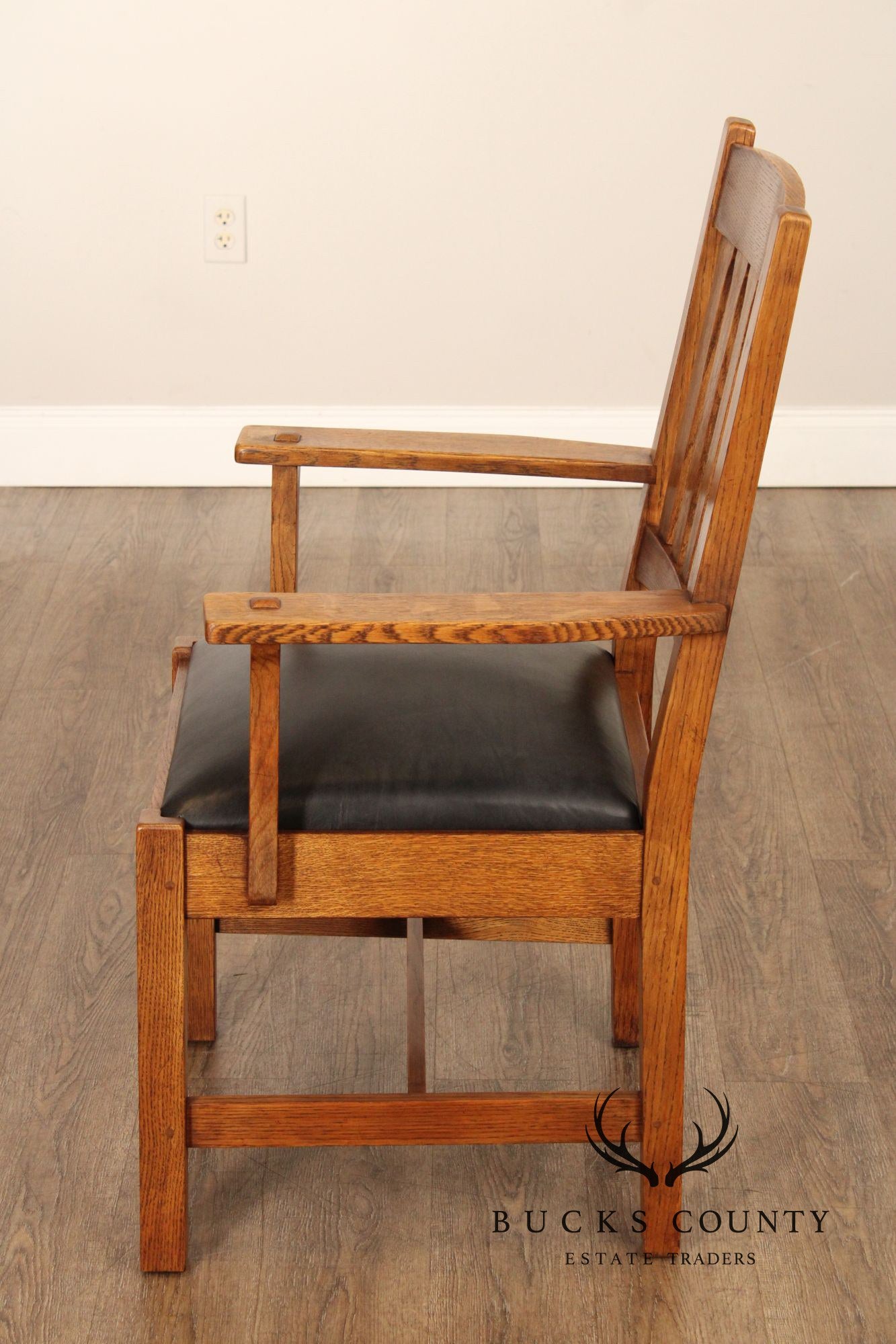 Stickley Mission Collection Oak and Leather Cottage Armchair