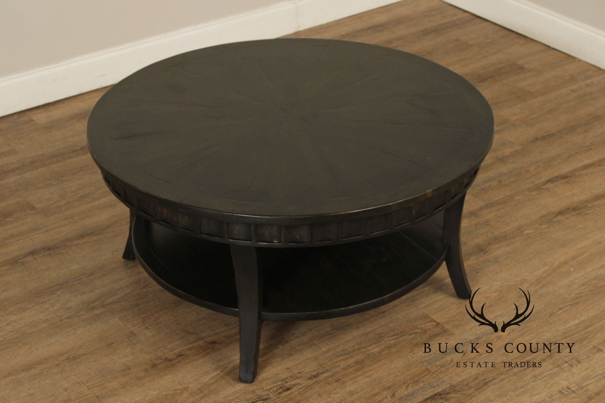 Rustic Distressed Ebony Finish Round Coffee Table