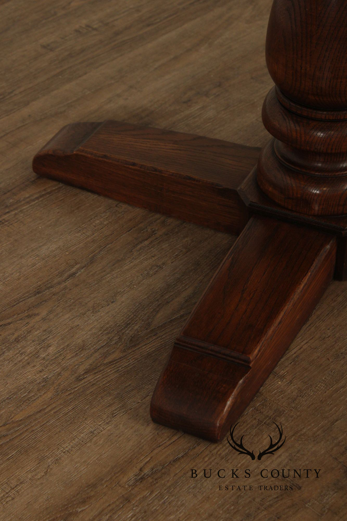 Conant Ball Round Oak Single Pedestal Dining Table With Two Leaves