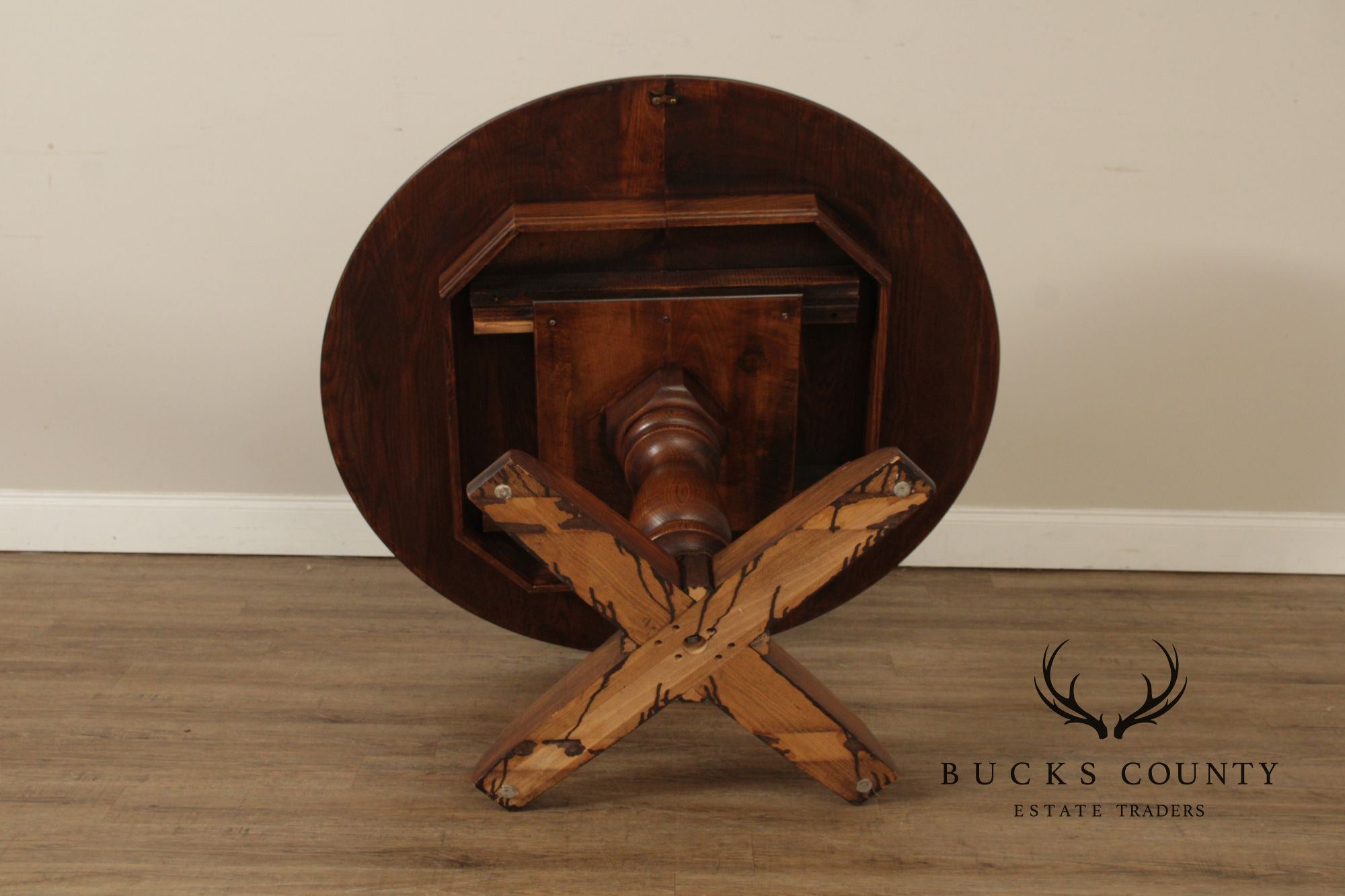 Conant Ball Round Oak Single Pedestal Dining Table With Two Leaves