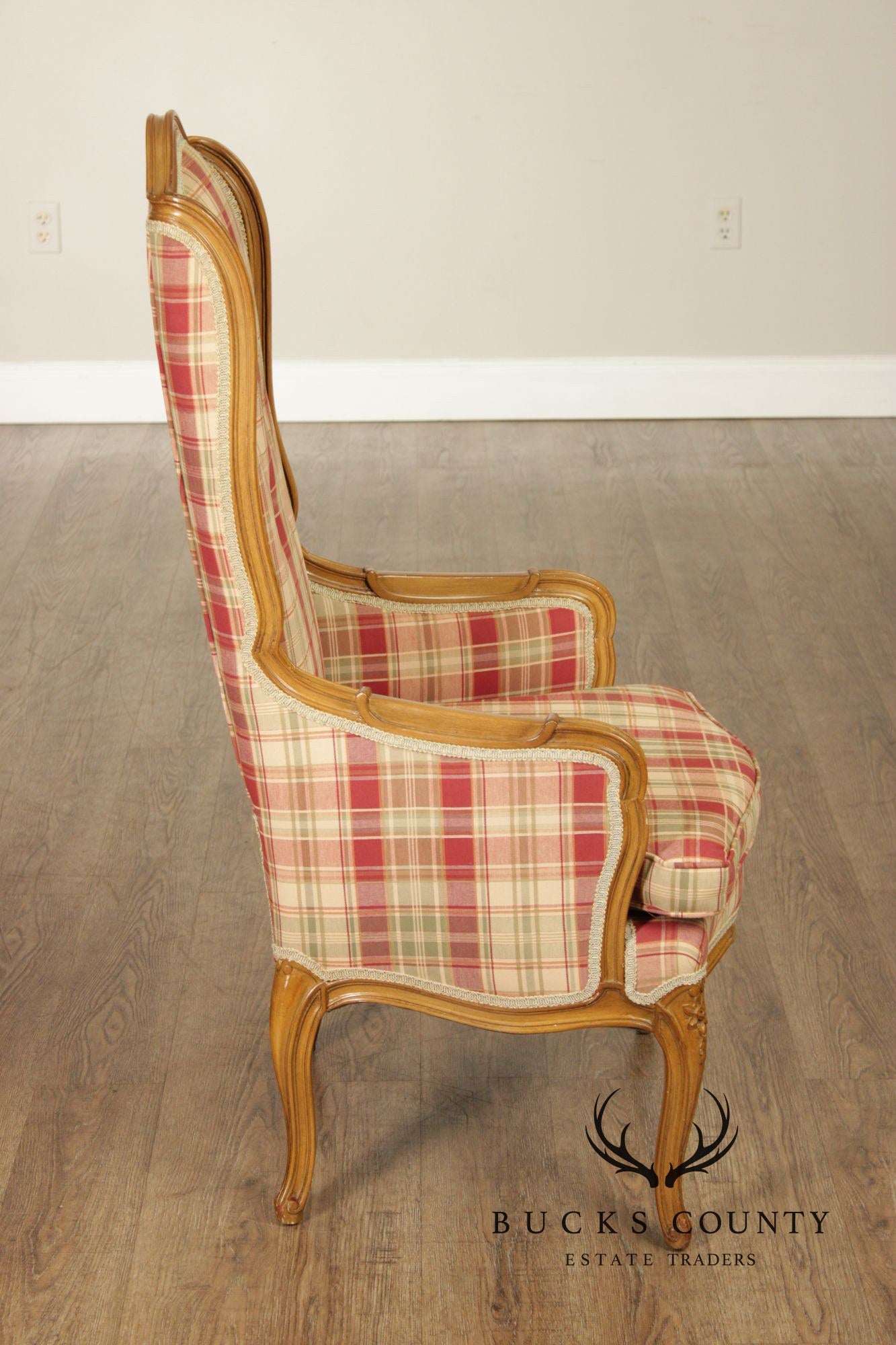 Pair Of Country French Carved Fruitwood Wingback Host Chairs