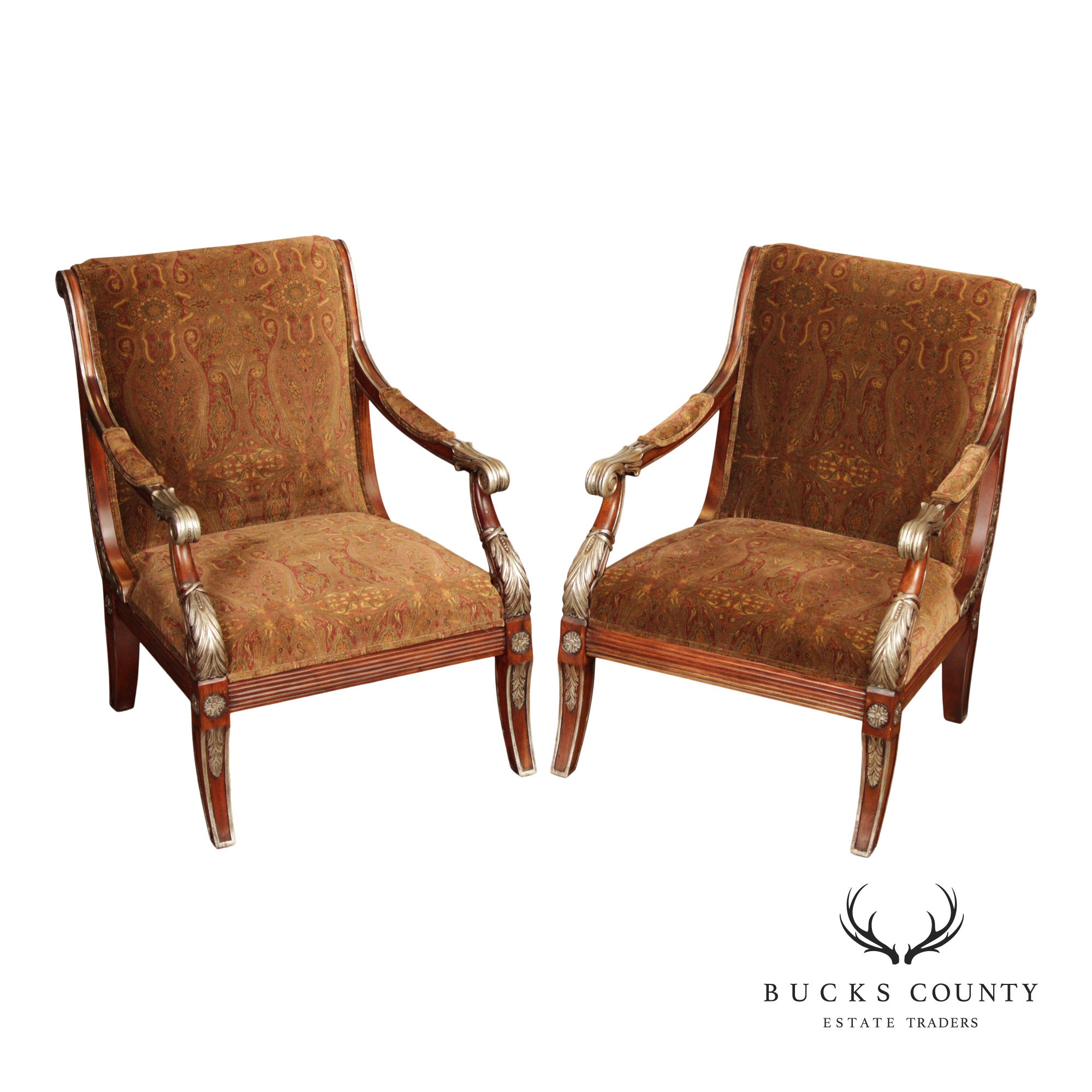 Regency Style Pair of Silver Painted Armchairs