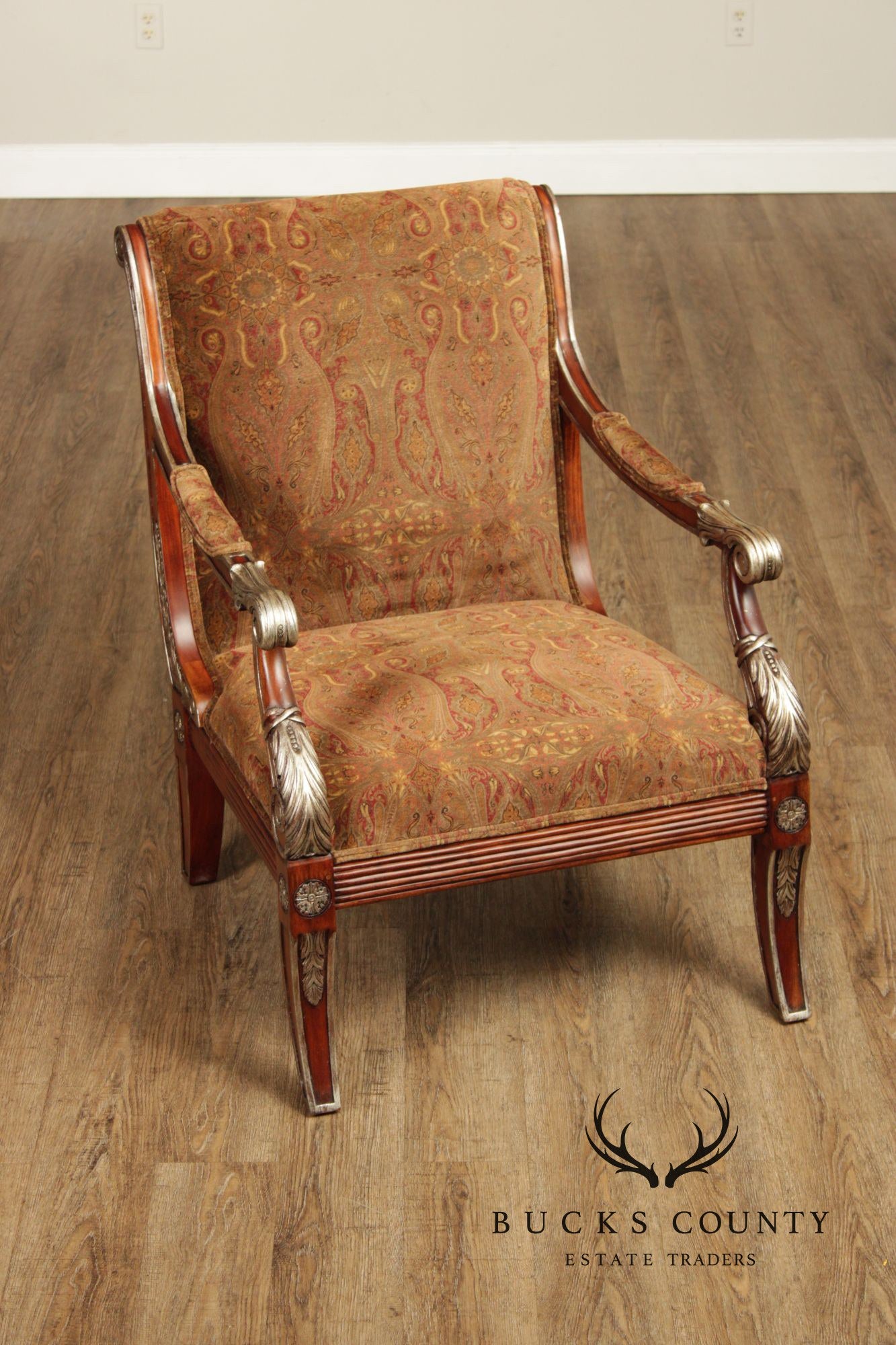 Regency Style Pair of Silver Painted Armchairs