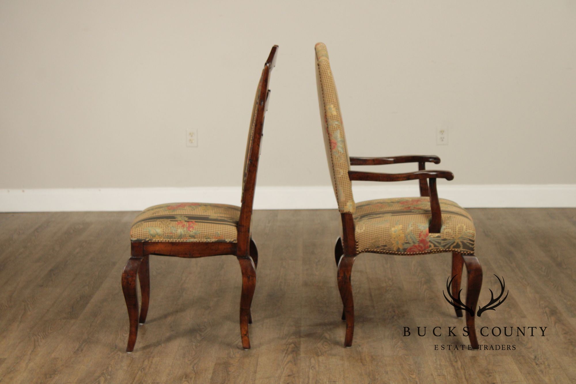 Guy Chaddock Set Of Six  French Country Style Carved Frame Upholstered Dining Chairs