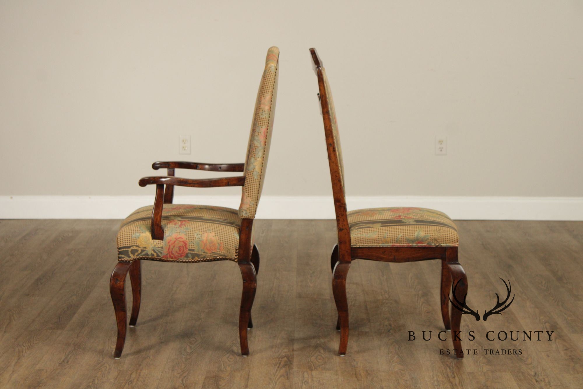 Guy Chaddock Set Of Six  French Country Style Carved Frame Upholstered Dining Chairs