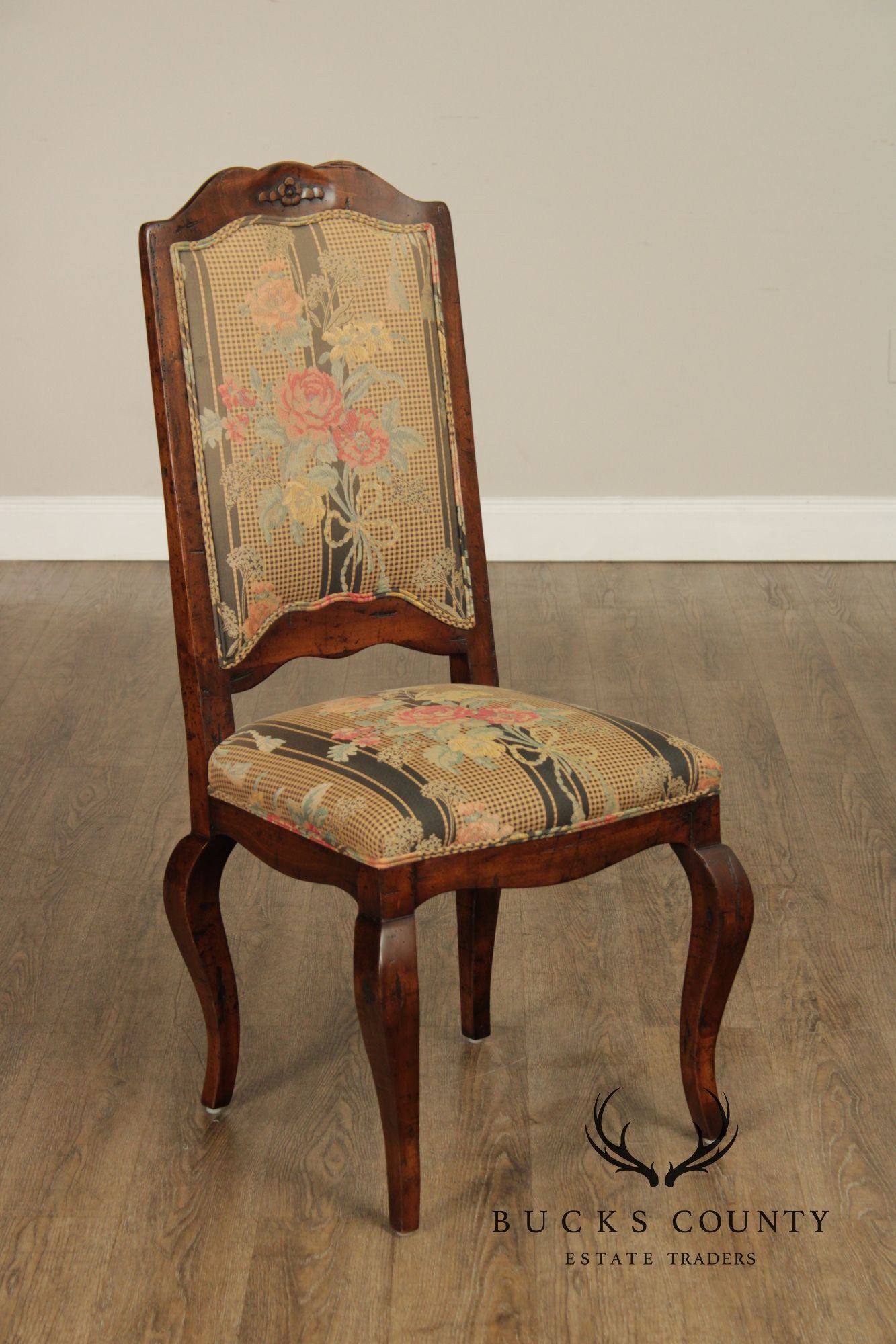 Guy Chaddock Set Of Six  French Country Style Carved Frame Upholstered Dining Chairs