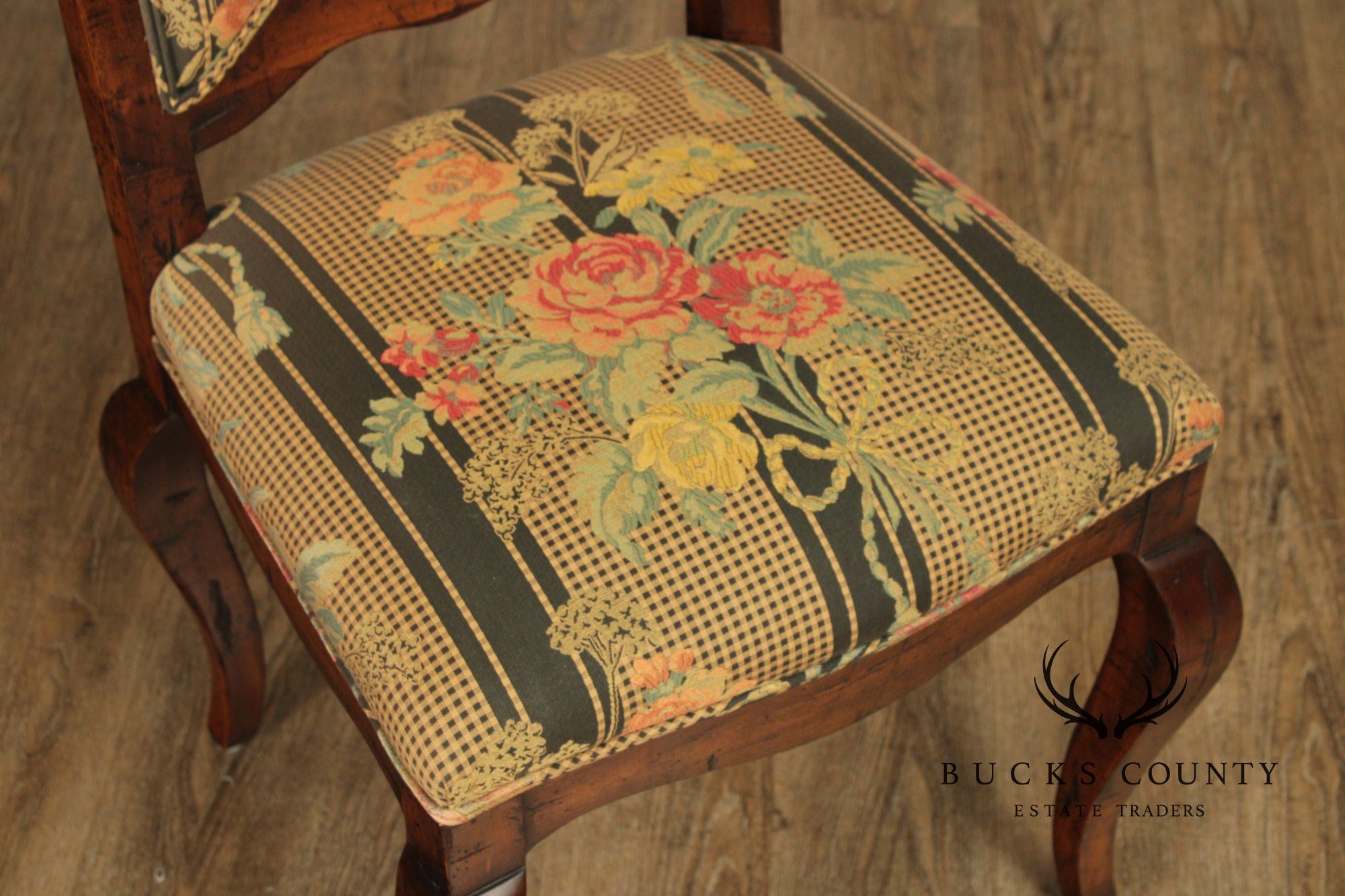 Guy Chaddock Set Of Six  French Country Style Carved Frame Upholstered Dining Chairs