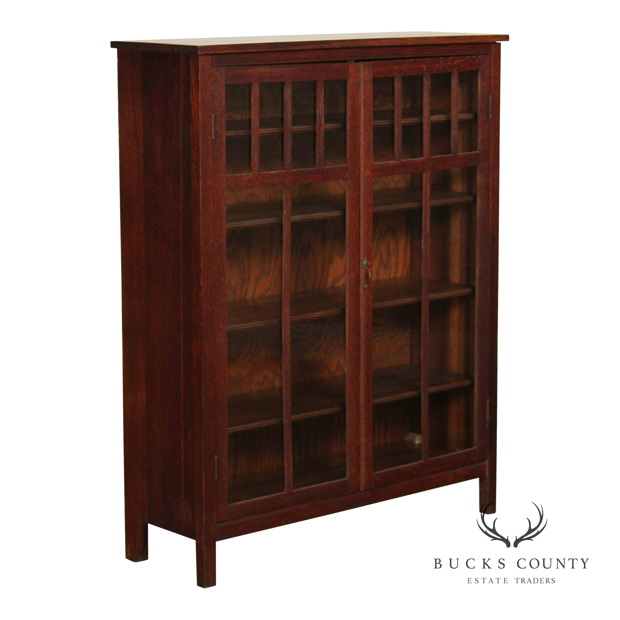 Antique Mission Oak Arts & Crafts Glass Door Bookcase
