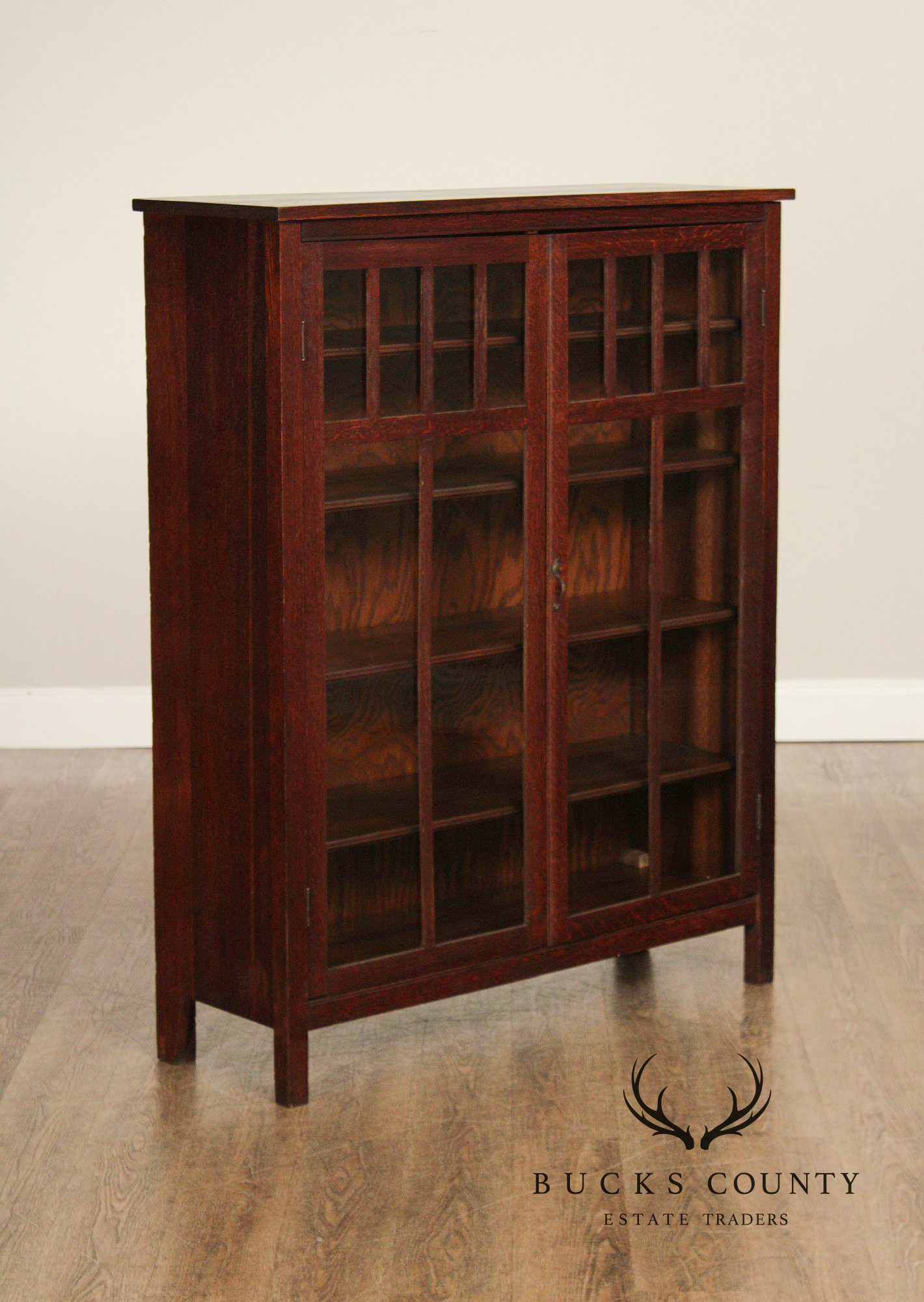Antique Mission Oak Arts & Crafts Glass Door Bookcase