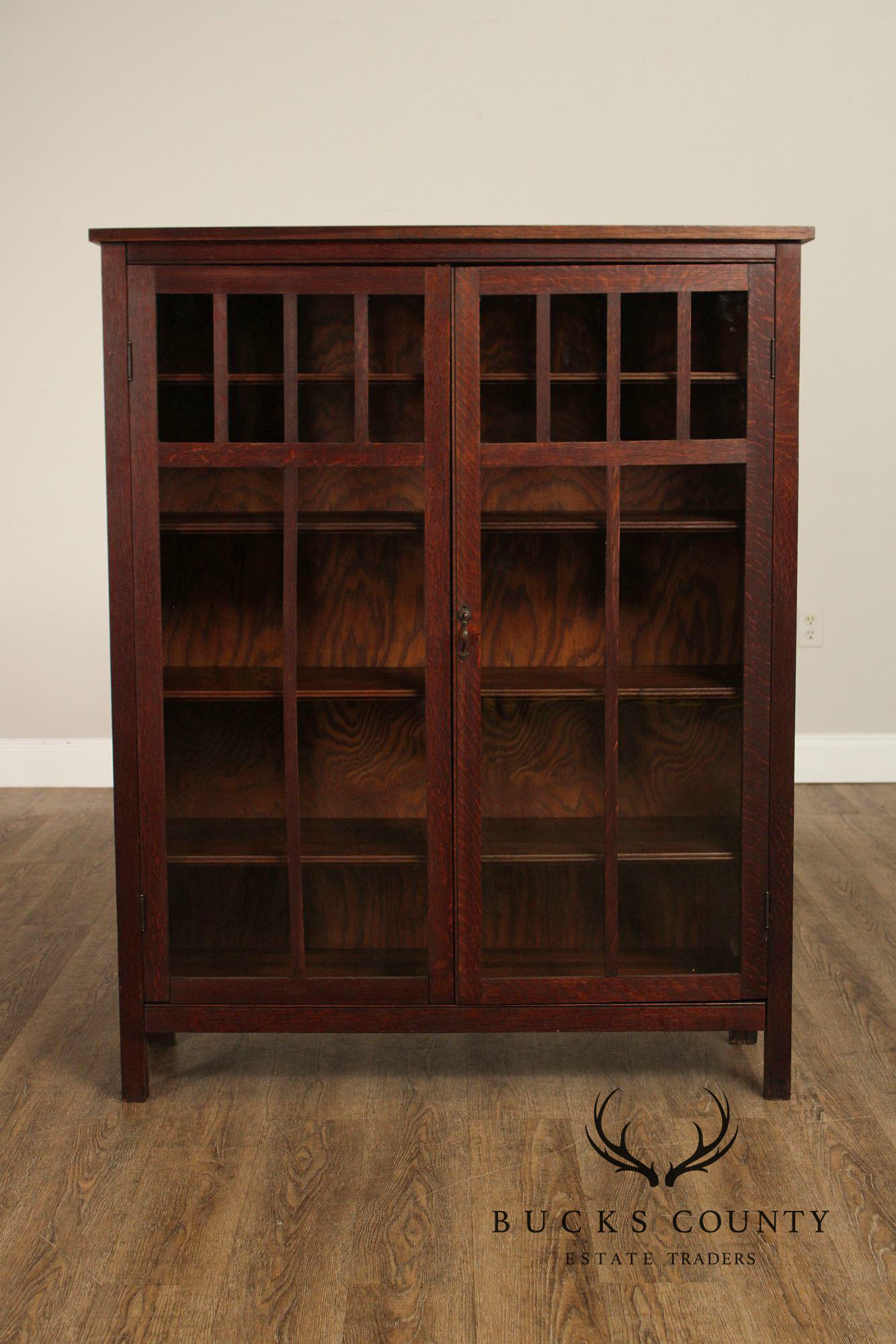 Antique Mission Oak Arts & Crafts Glass Door Bookcase