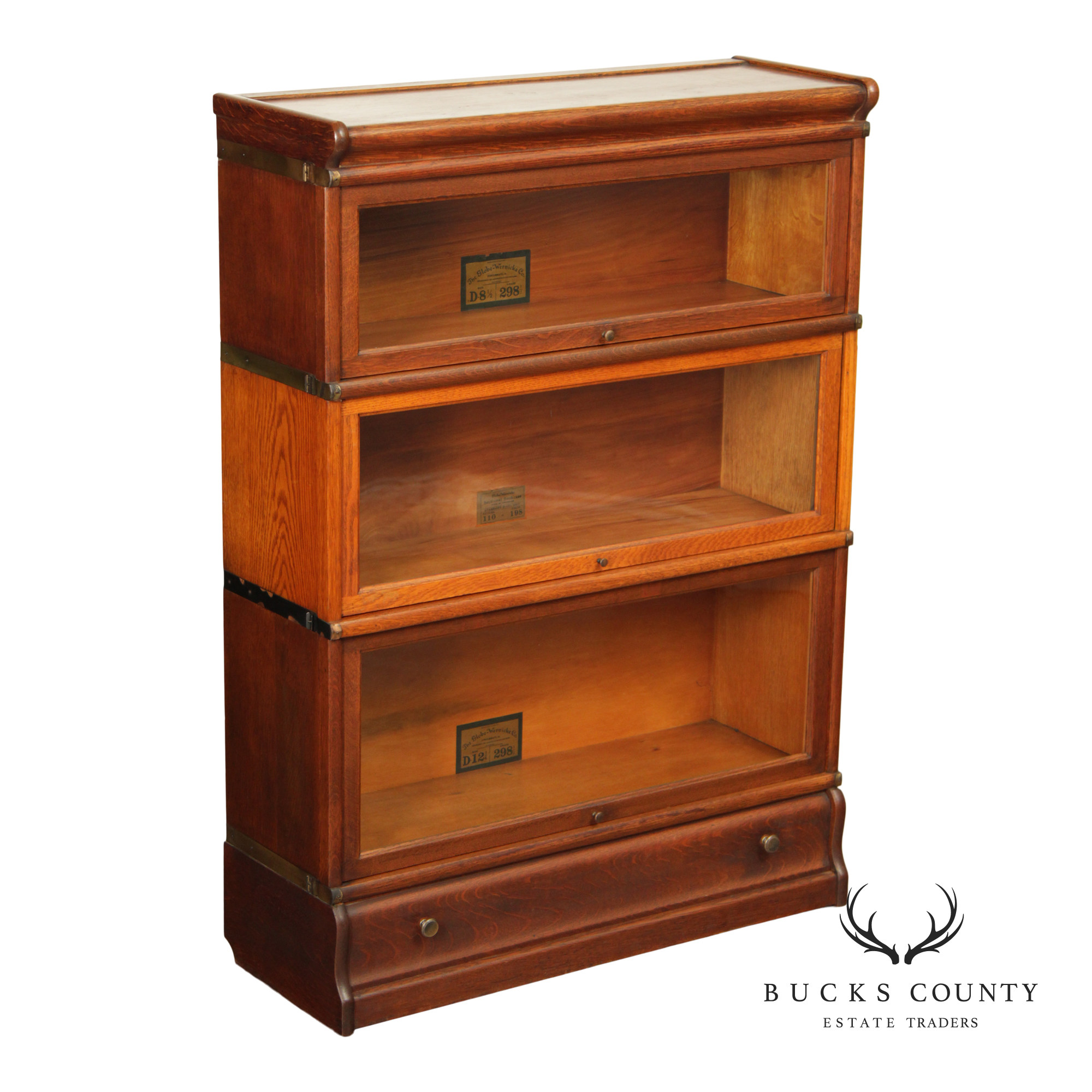 Globe Wernicke Antique Oak Three-Stack Barrister Bookcase