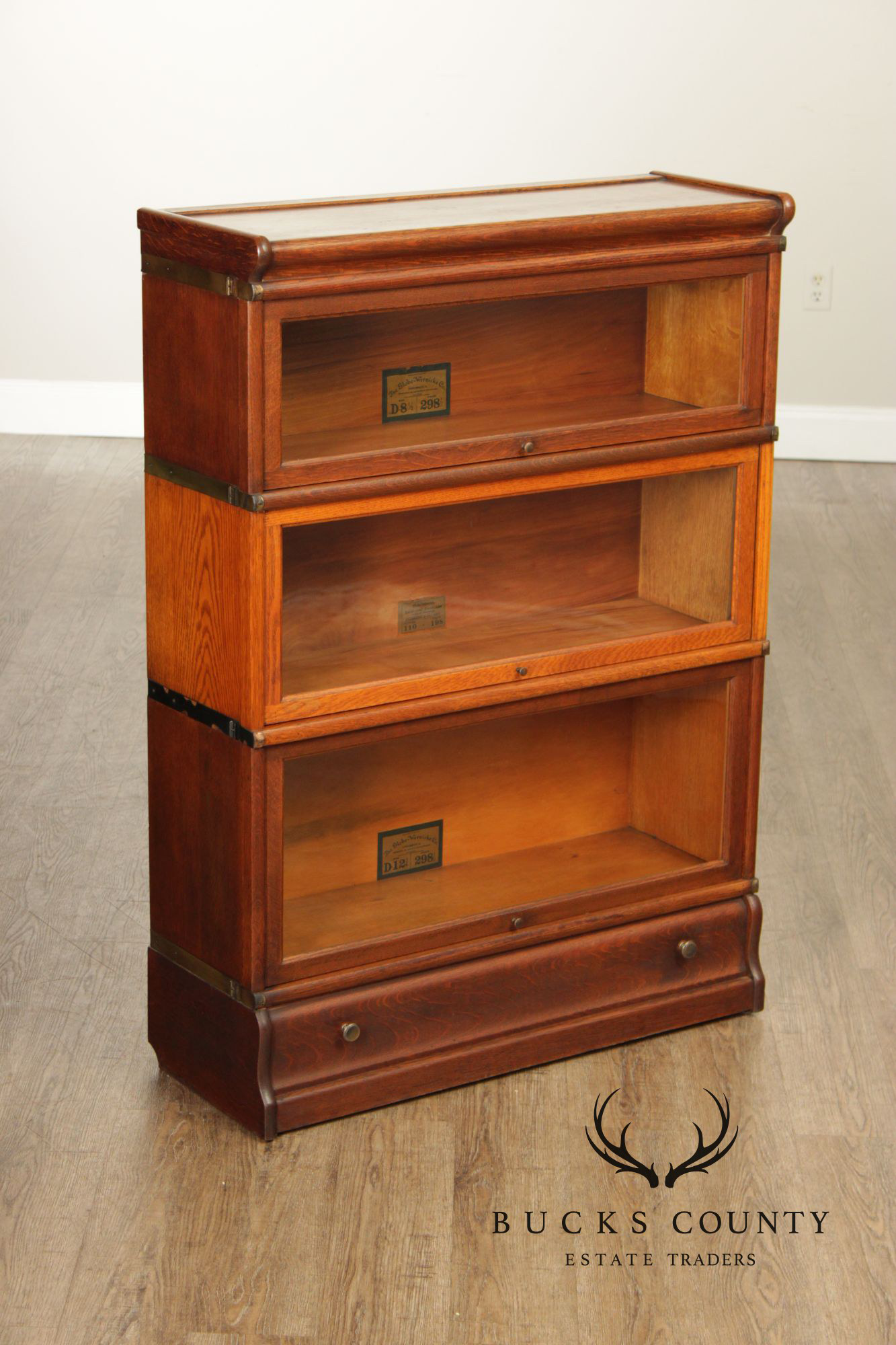Globe Wernicke Antique Oak Three-Stack Barrister Bookcase
