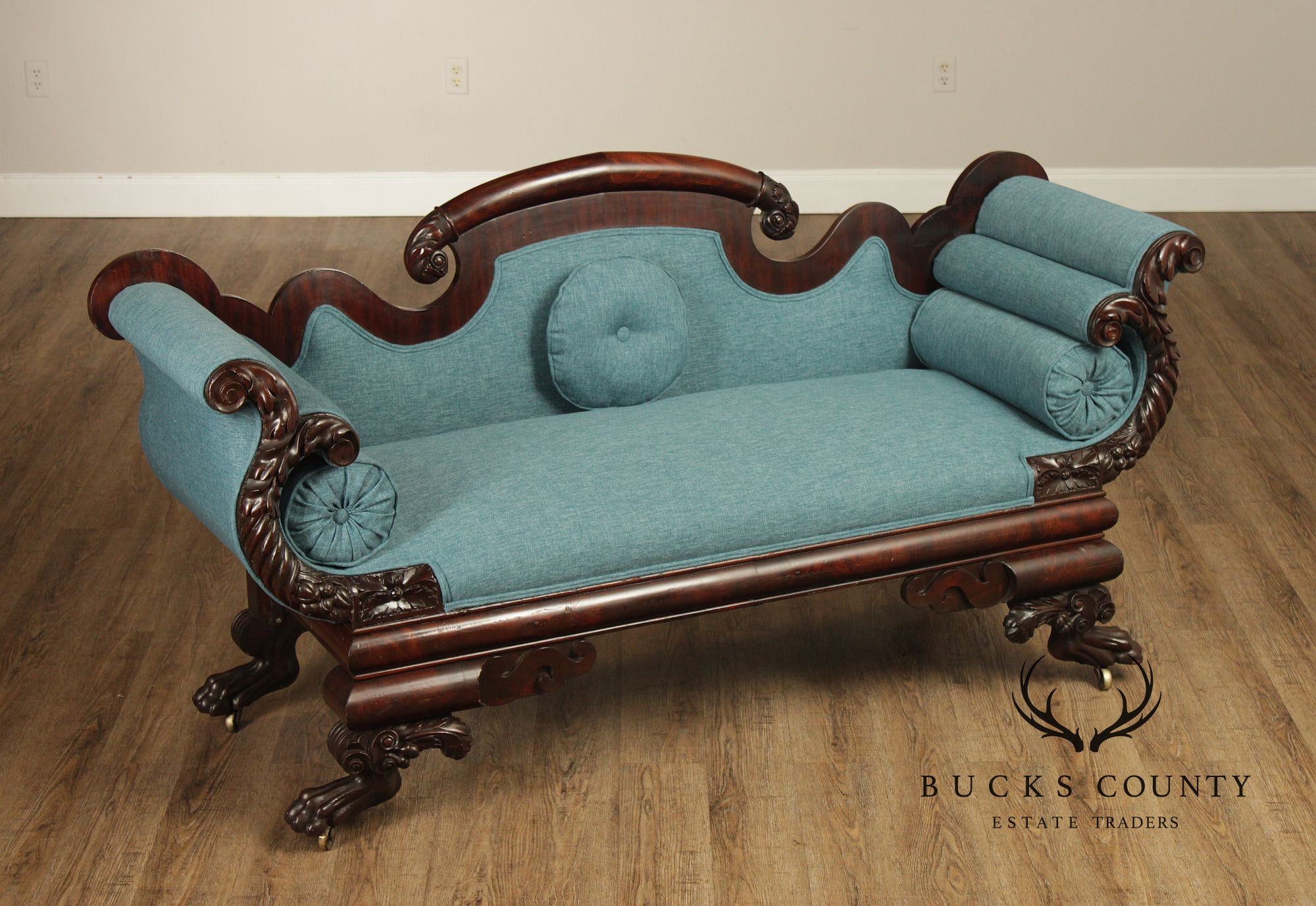 Antique American Classical Carved Mahogany Sofa