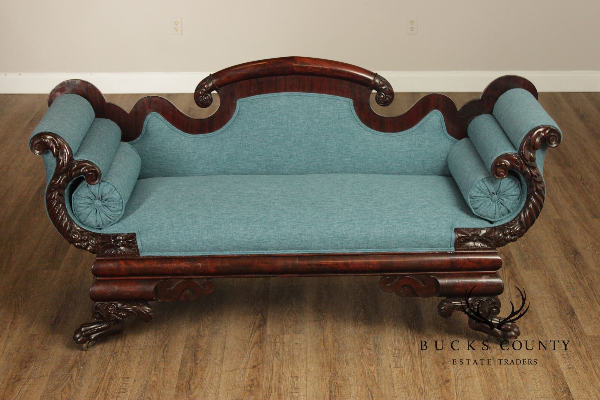 Antique American Classical Carved Mahogany Sofa