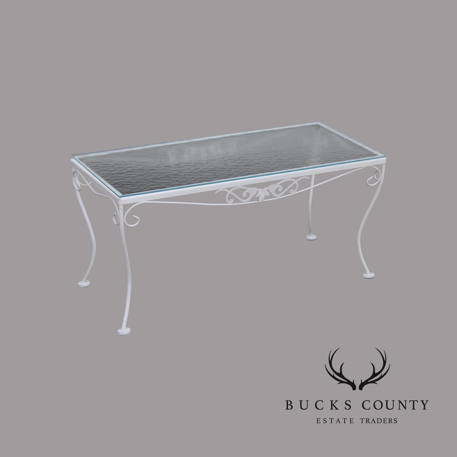 Vintage Glass Top Wrought Iron Outdoor Patio Coffee Table