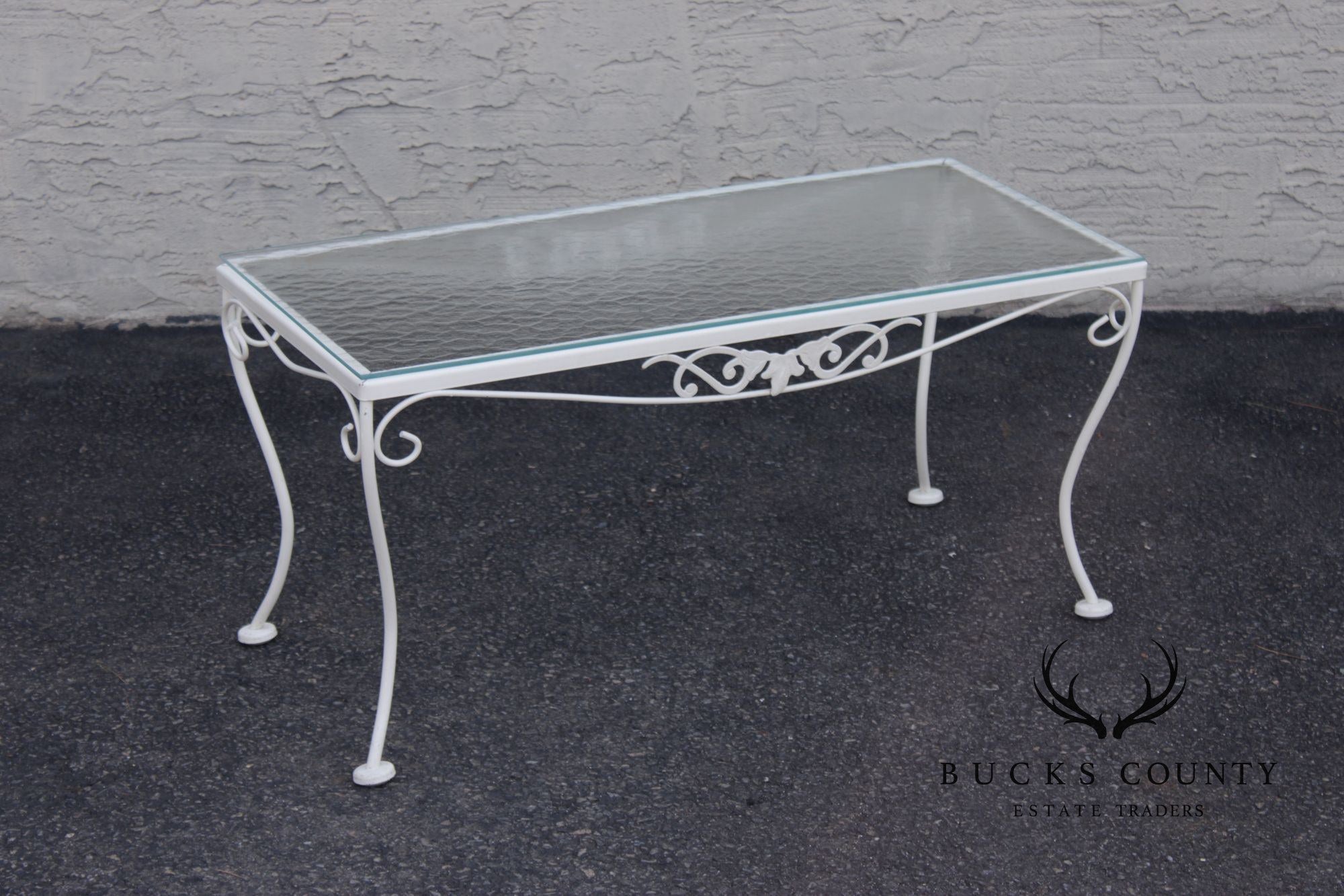 Vintage Glass Top Wrought Iron Outdoor Patio Coffee Table