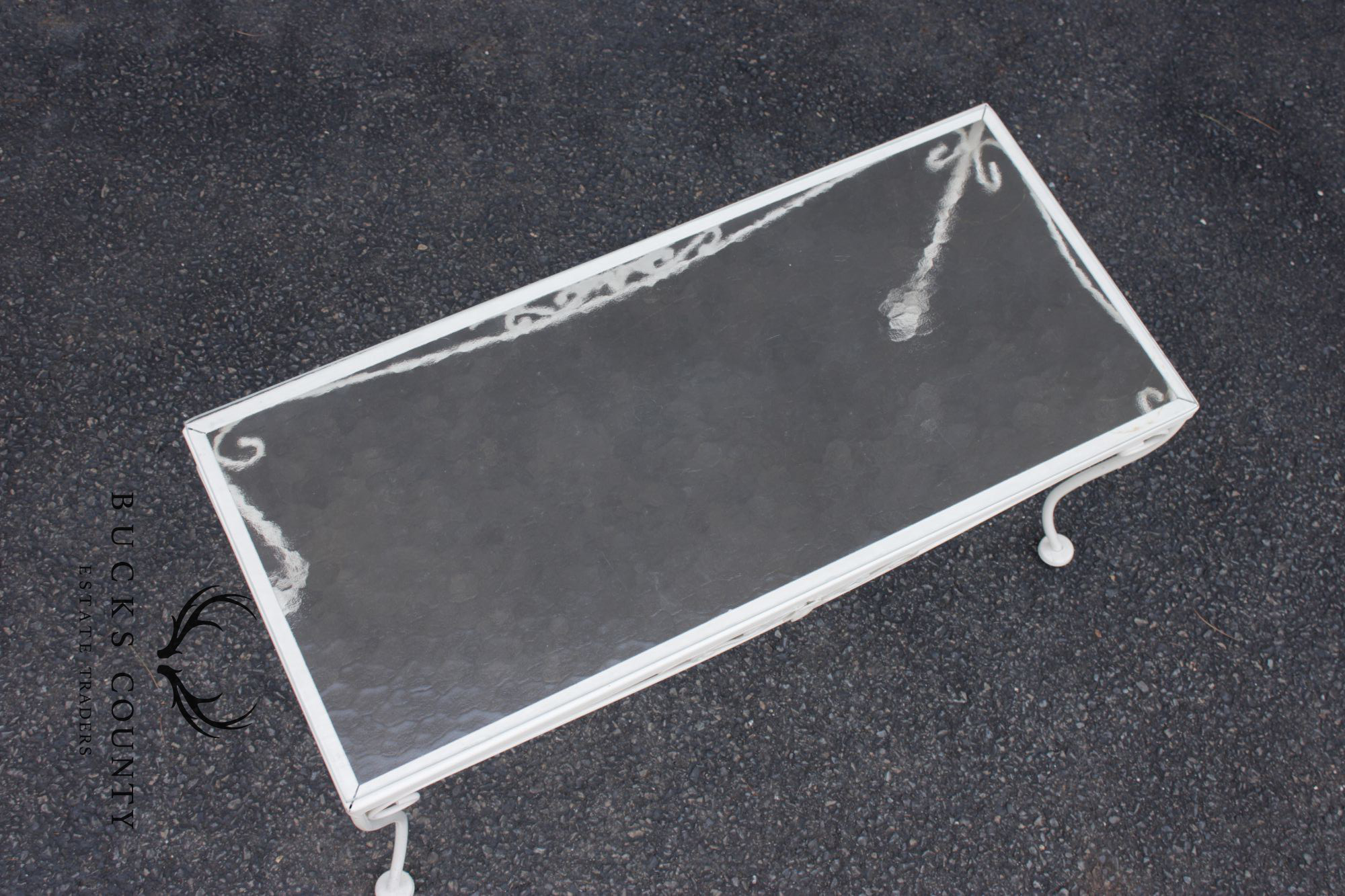 Vintage Glass Top Wrought Iron Outdoor Patio Coffee Table