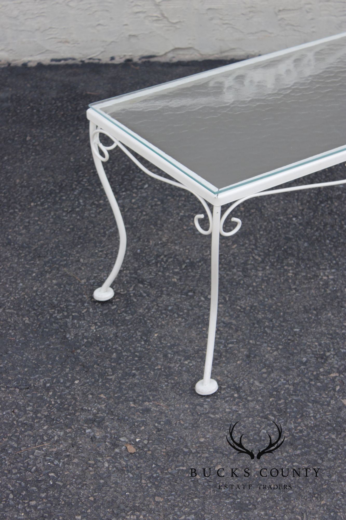 Vintage Glass Top Wrought Iron Outdoor Patio Coffee Table