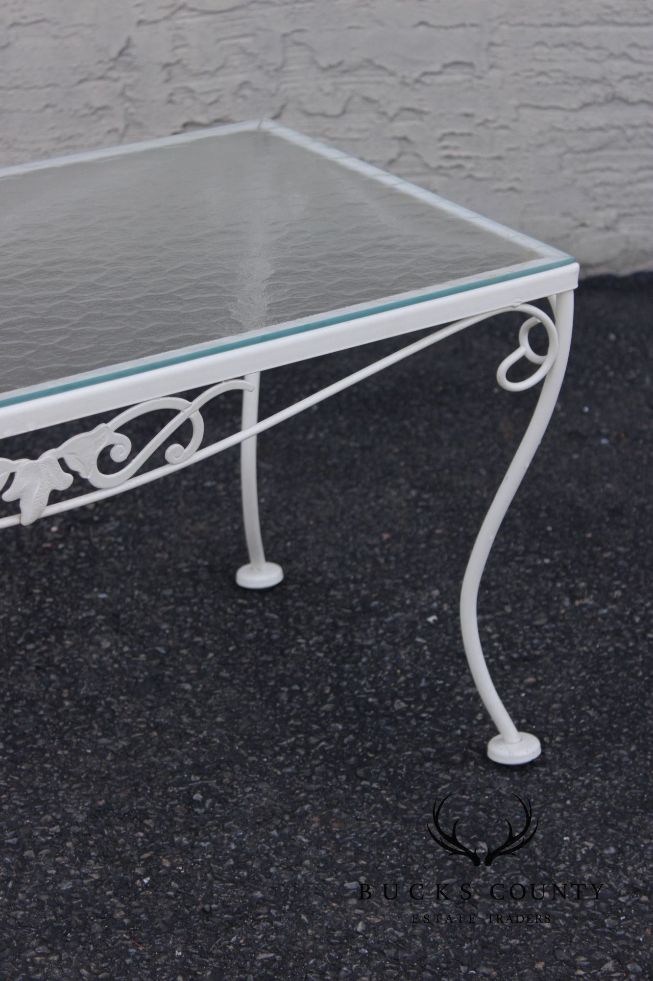 Vintage Glass Top Wrought Iron Outdoor Patio Coffee Table