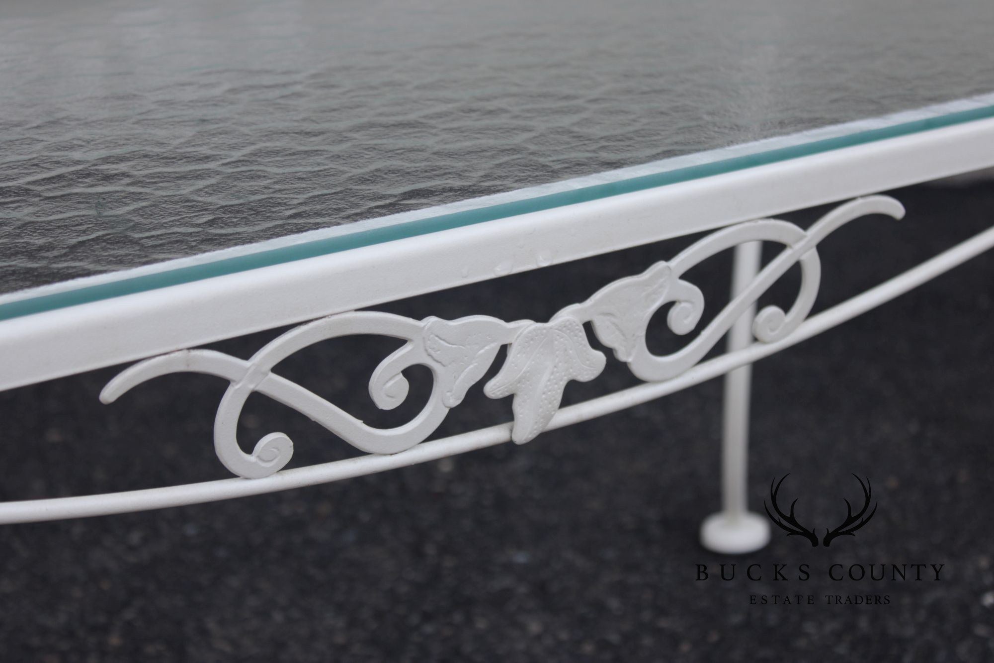 Vintage Glass Top Wrought Iron Outdoor Patio Coffee Table