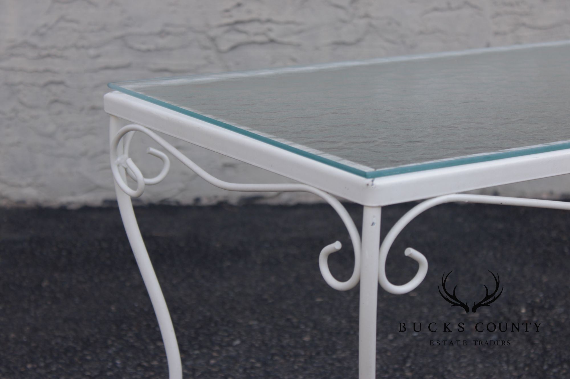 Vintage Glass Top Wrought Iron Outdoor Patio Coffee Table