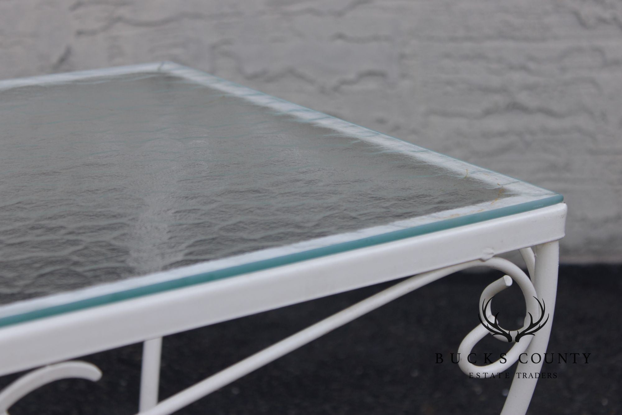 Vintage Glass Top Wrought Iron Outdoor Patio Coffee Table
