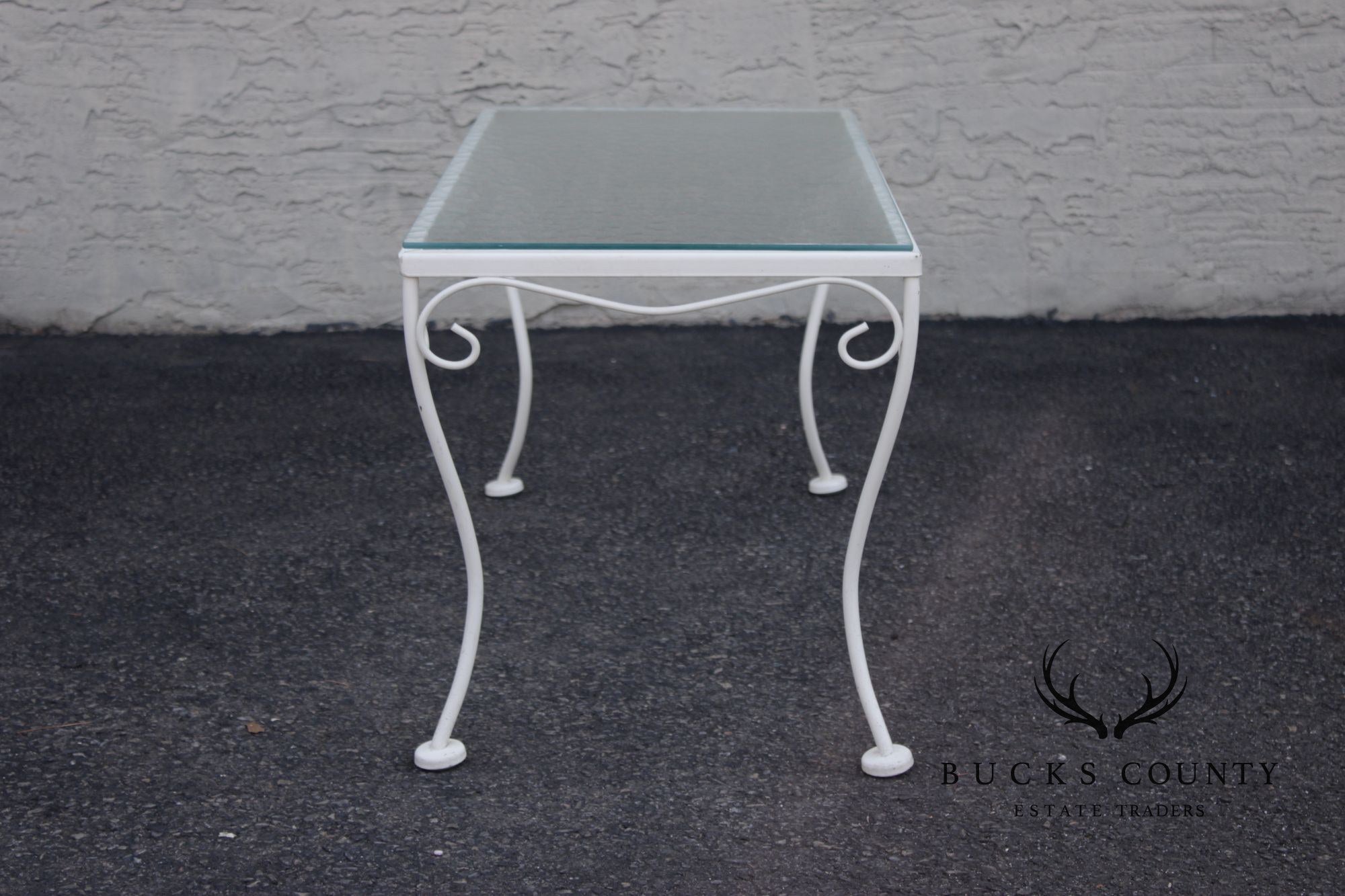 Vintage Glass Top Wrought Iron Outdoor Patio Coffee Table
