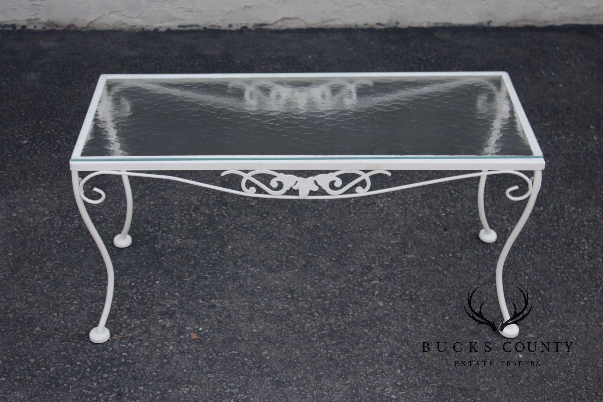Vintage Glass Top Wrought Iron Outdoor Patio Coffee Table