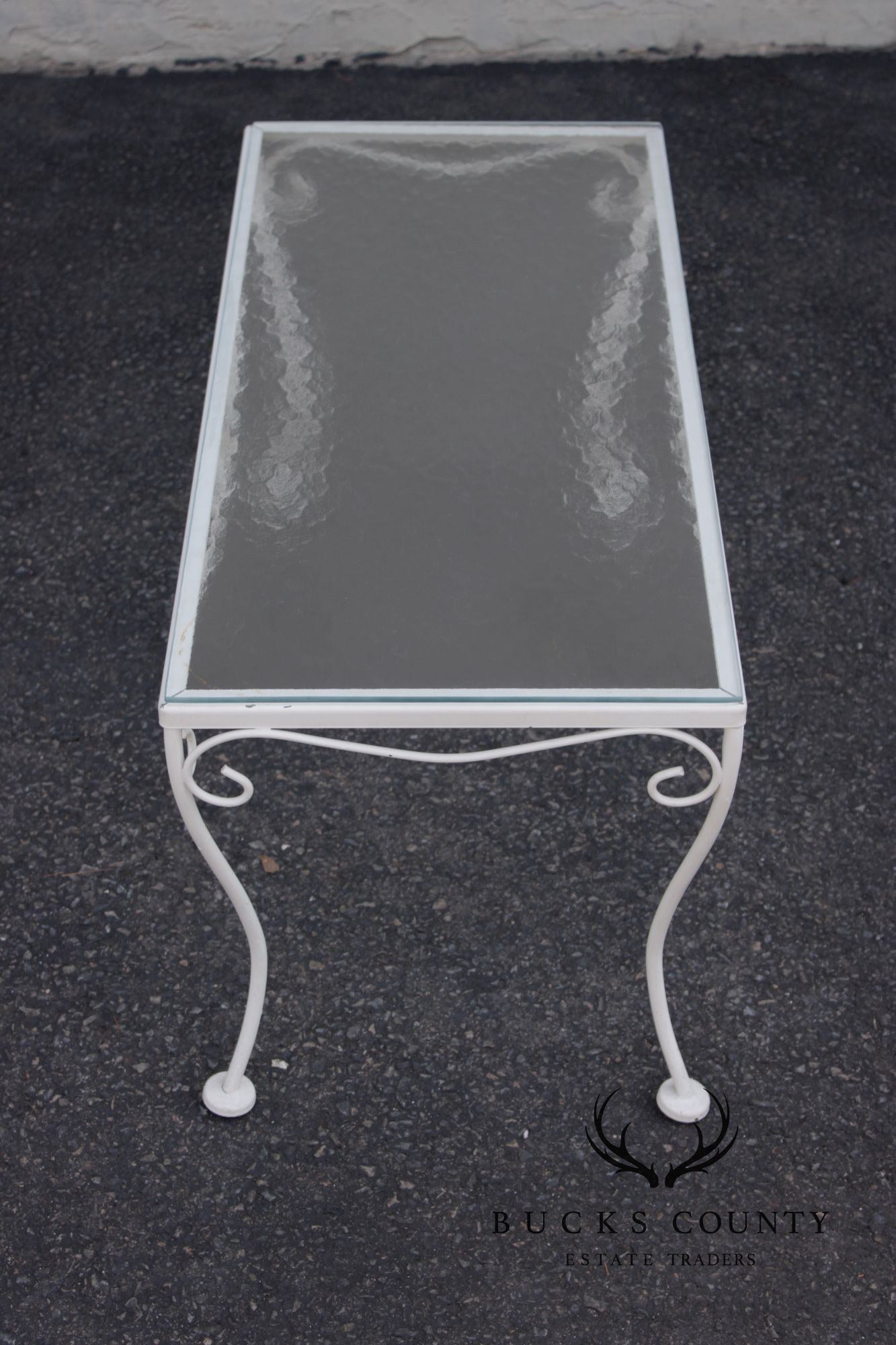 Vintage Glass Top Wrought Iron Outdoor Patio Coffee Table