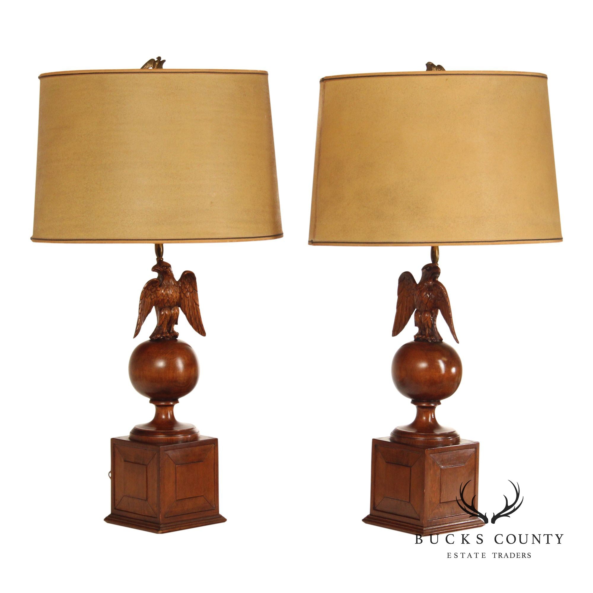 Federal Style Pair of Carved Wood Eagle Table Lamps