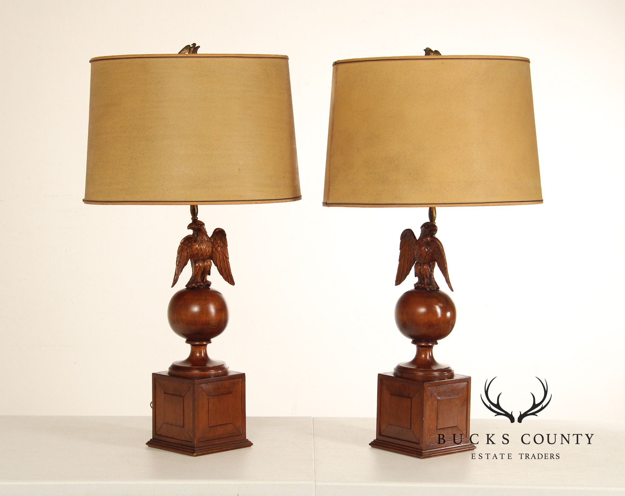 Federal Style Pair of Carved Wood Eagle Table Lamps