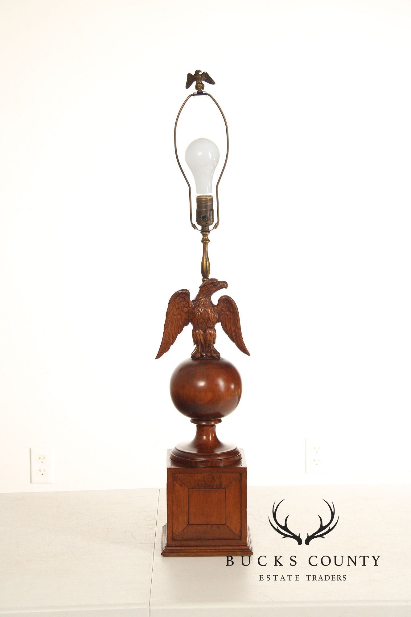 Federal Style Pair of Carved Wood Eagle Table Lamps