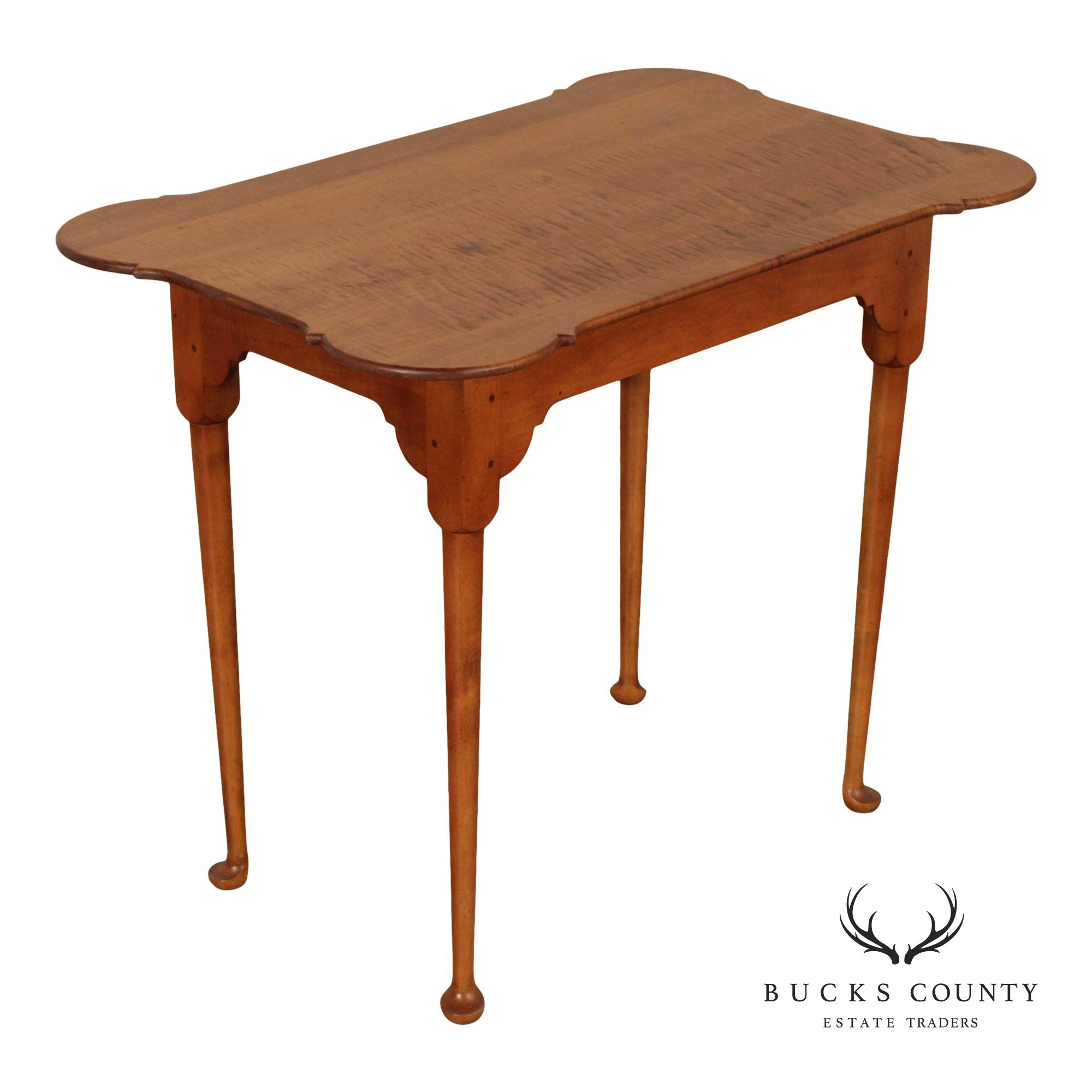 Custom Quality Queen Anne Style Tiger Maple Side Table