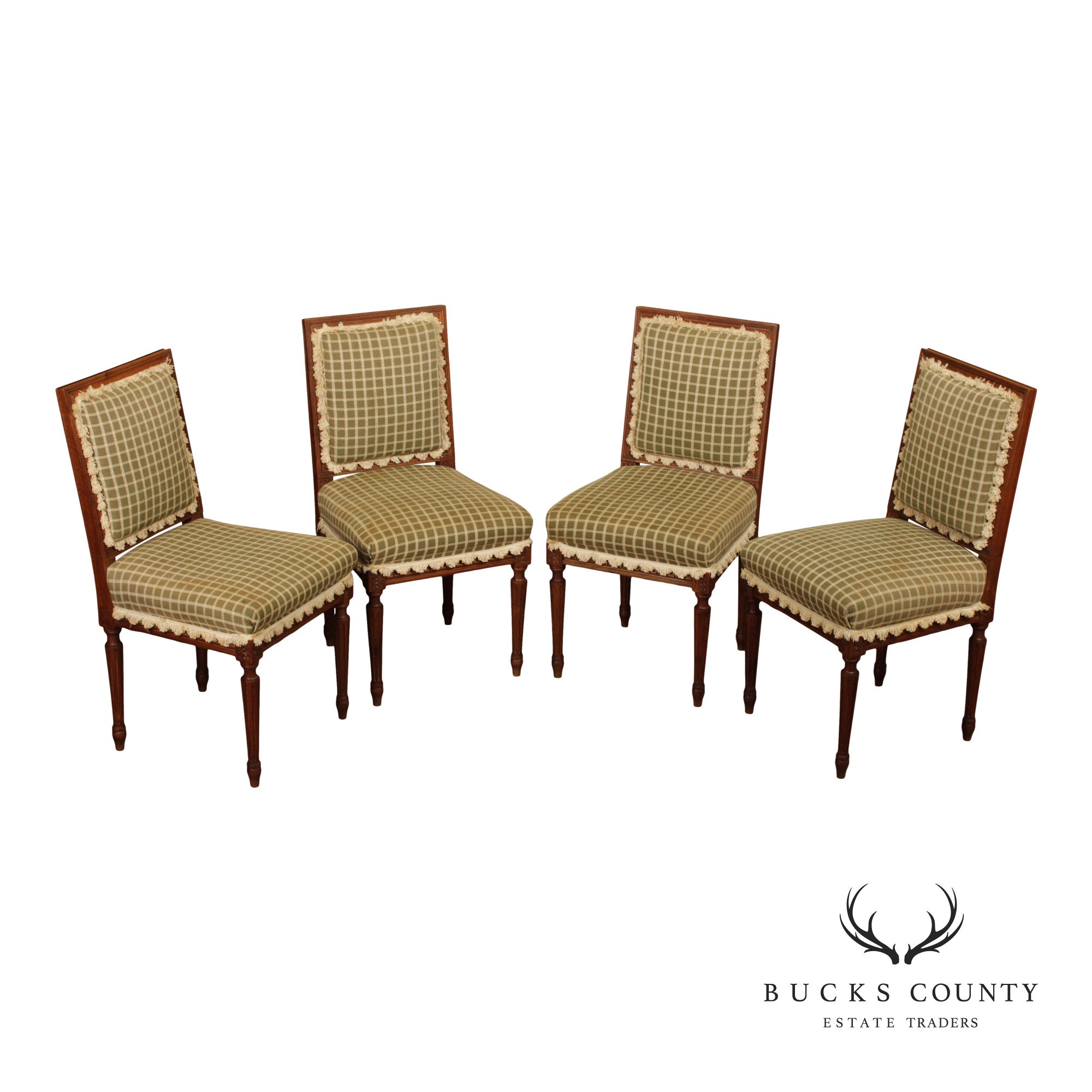French Louis XVI Style Set Of Four Carved Walnut Dining Chairs