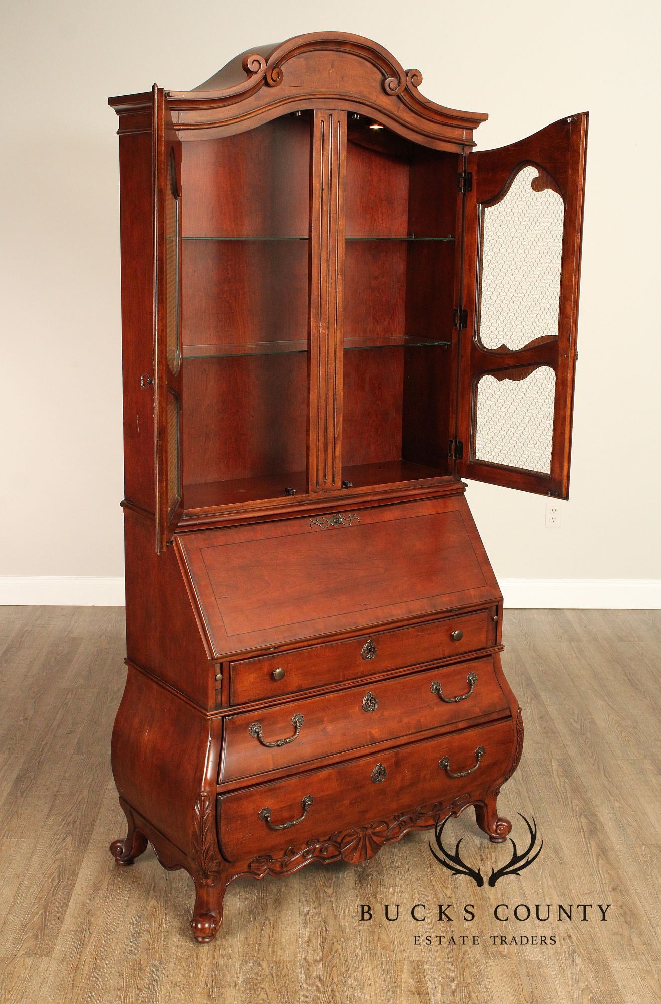 Hekman French Louis XV Style Cherry Secretary Bookcase