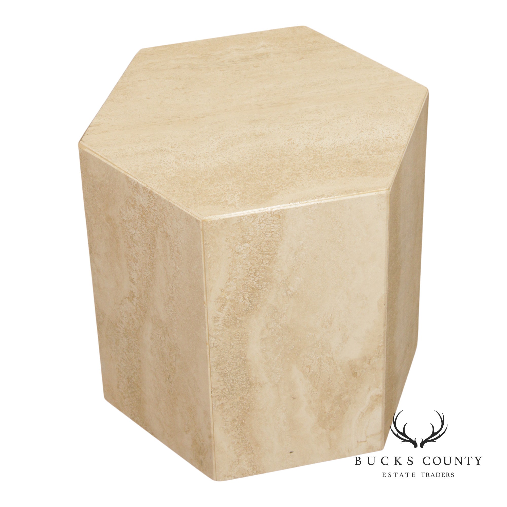 Postmodern Hexagonal Travertine Side Table Or Pedestal