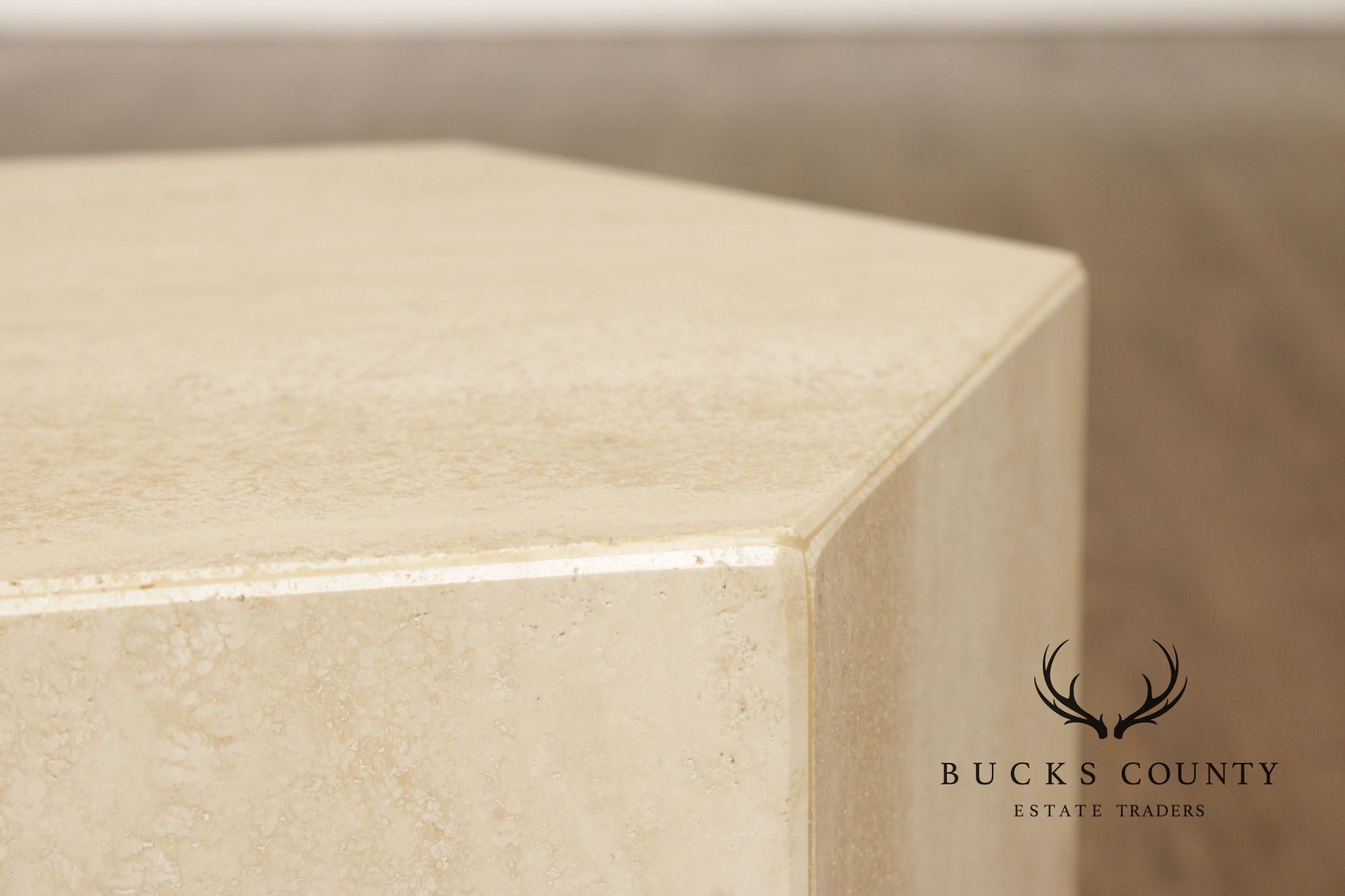 Postmodern Hexagonal Travertine Side Table Or Pedestal