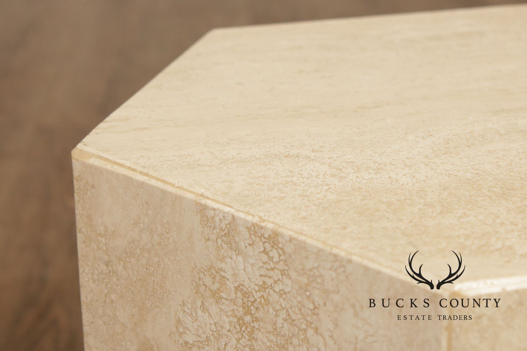 Postmodern Hexagonal Travertine Side Table Or Pedestal