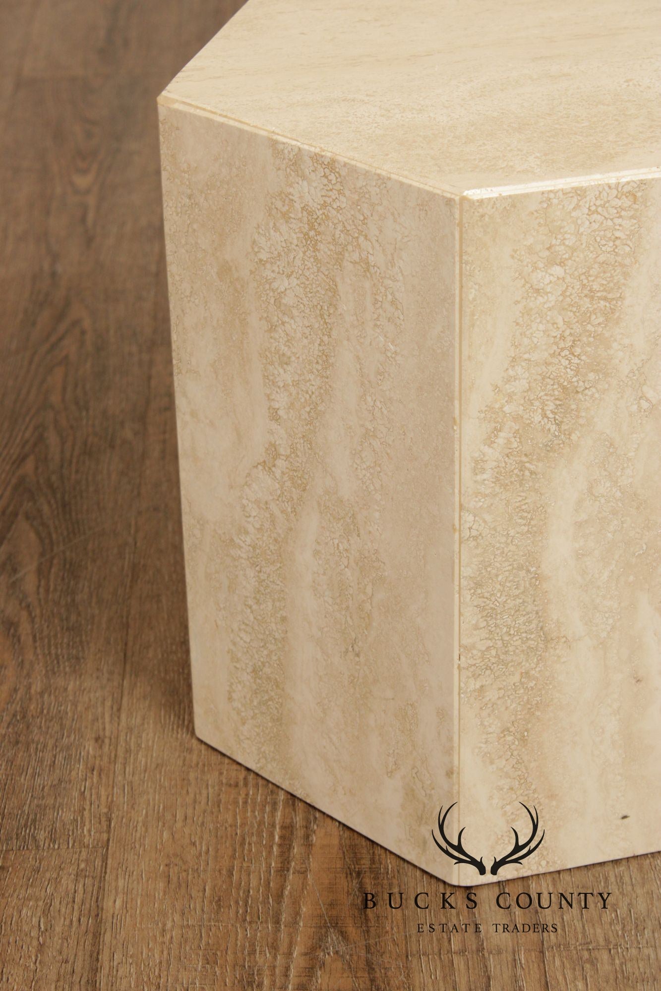 Postmodern Hexagonal Travertine Side Table Or Pedestal