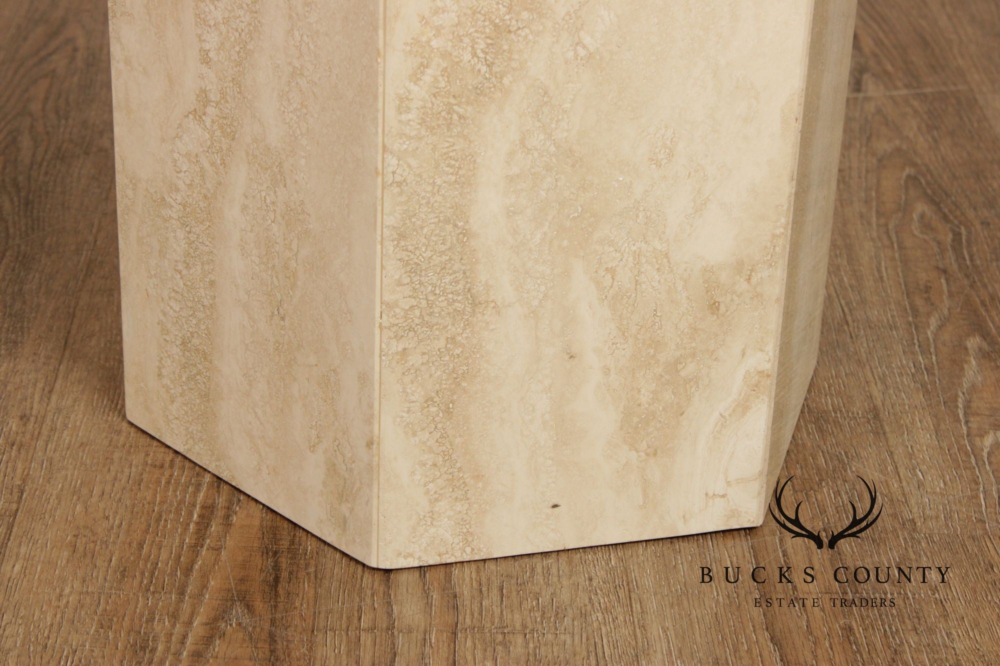 Postmodern Hexagonal Travertine Side Table Or Pedestal