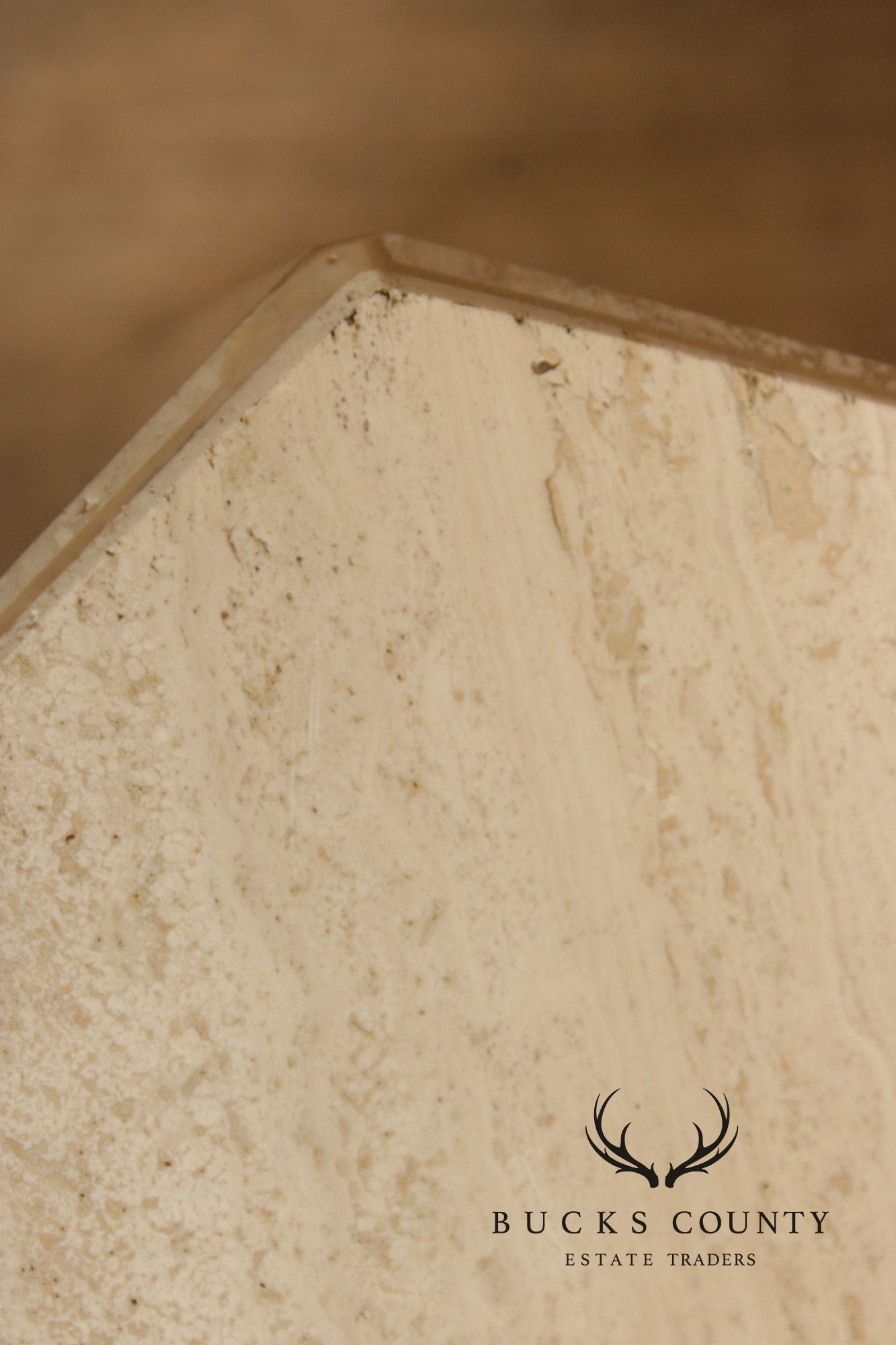 Postmodern Hexagonal Travertine Side Table Or Pedestal
