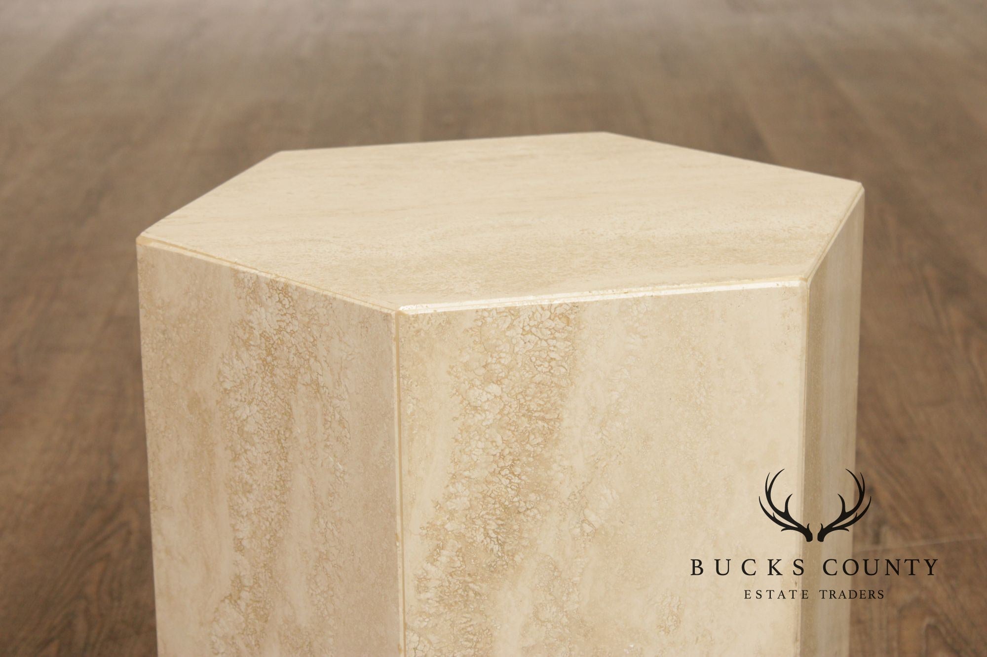 Postmodern Hexagonal Travertine Side Table Or Pedestal
