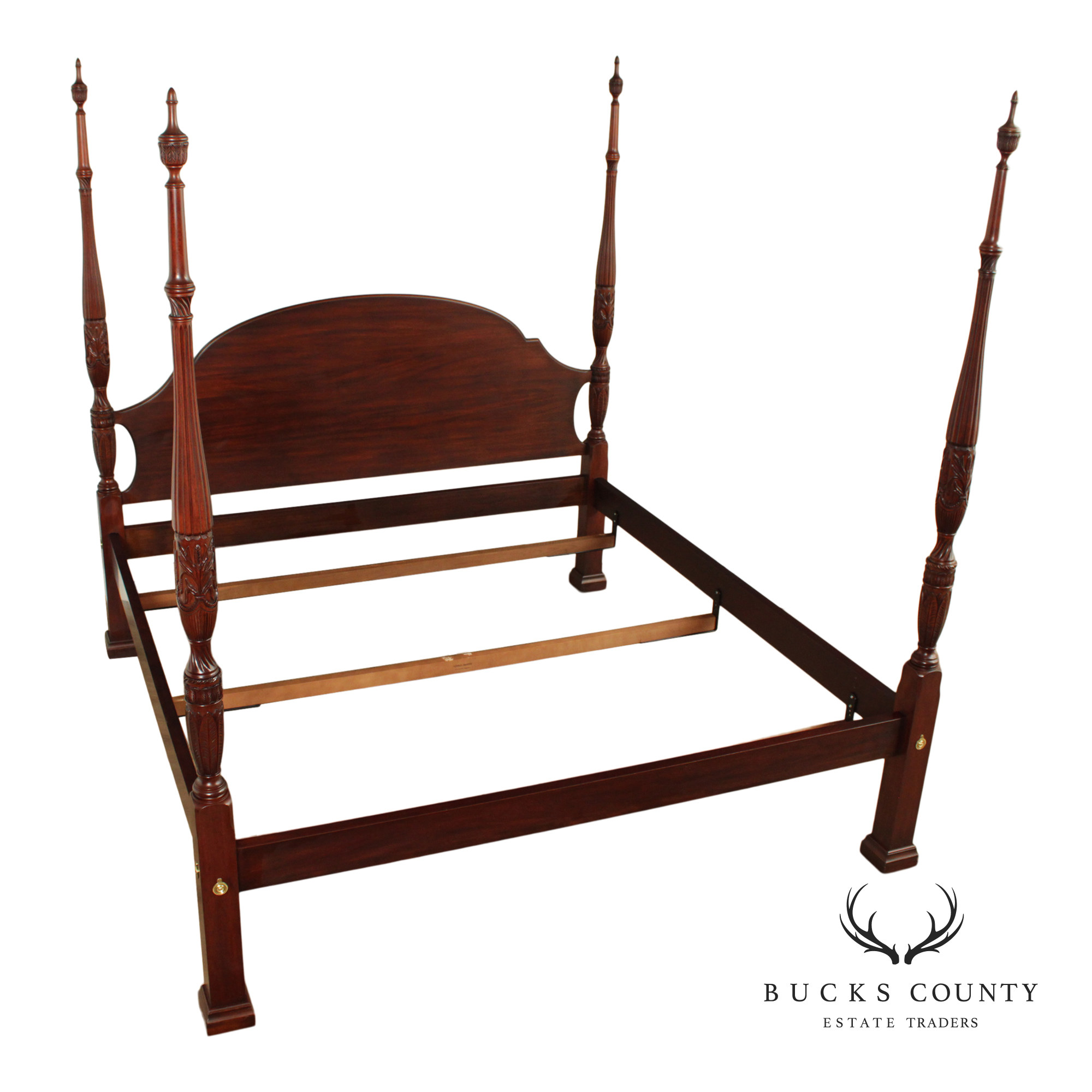 Henkel Harris King Four Poster Mahogany Rice Carved Bed
