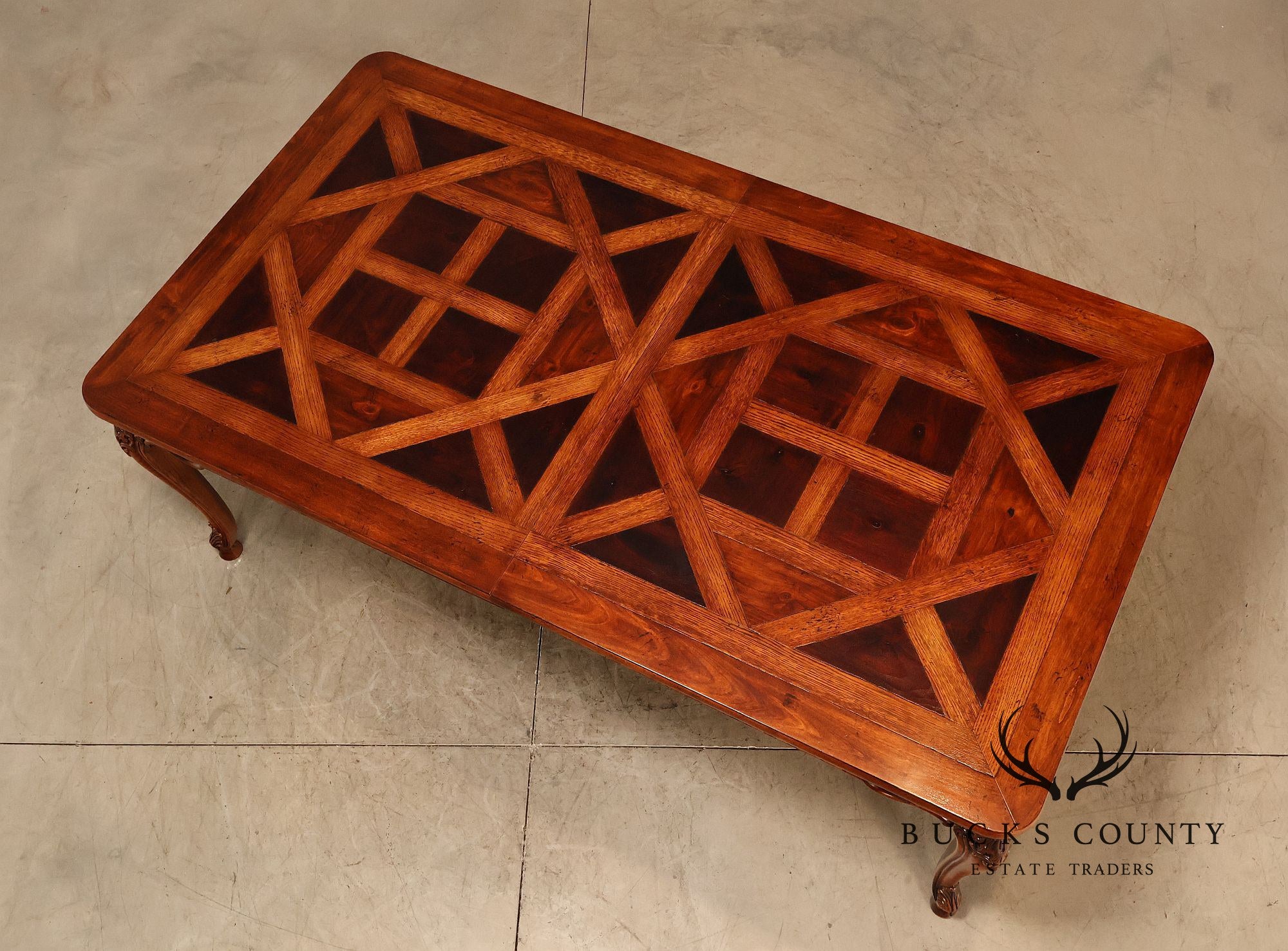 Henredon French Provincial Style Parquetry Top Expandable Dining Table