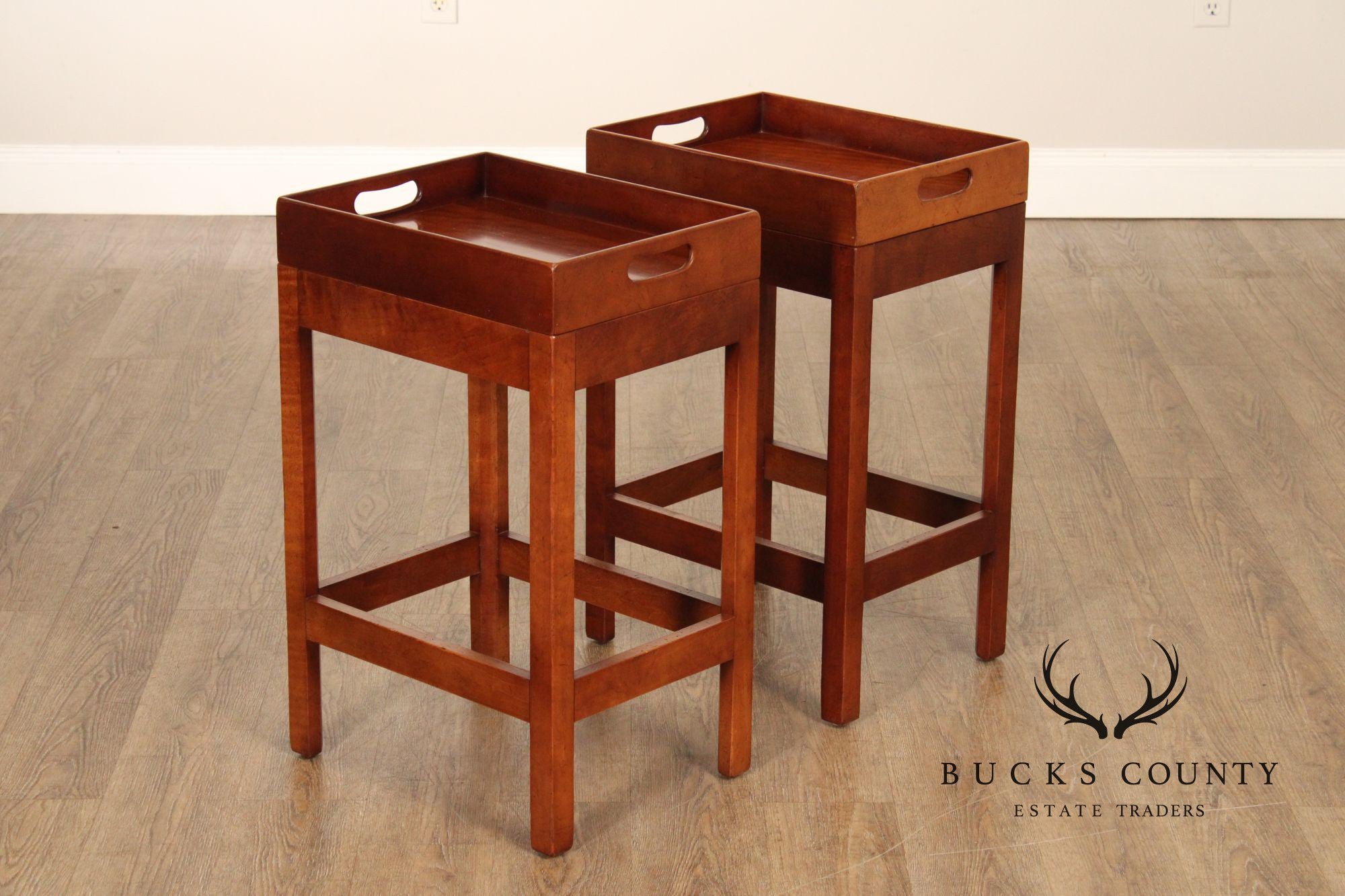 Chippendale Style Pair of Cherry Butler Tray Side Tables
