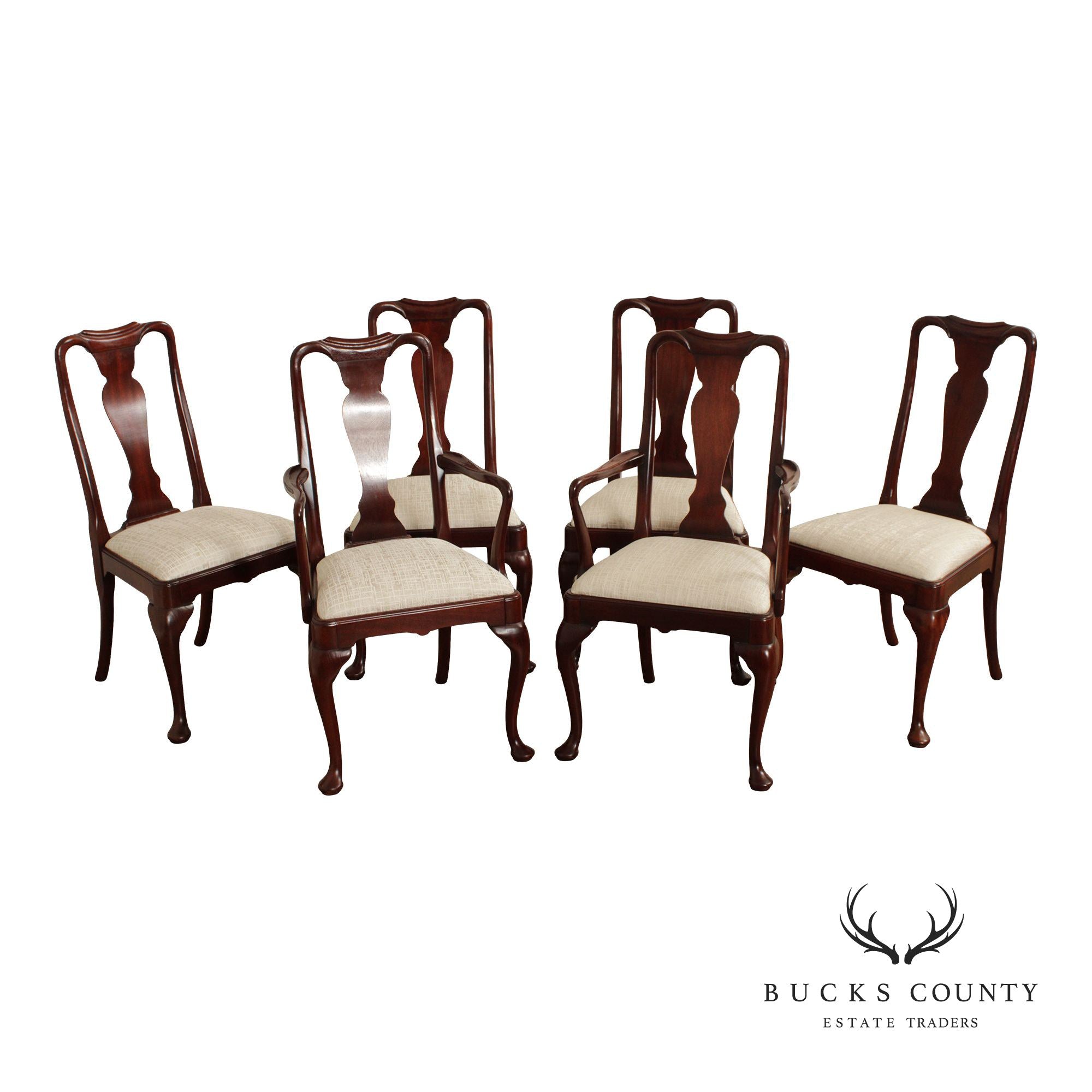 Solid Mahogany Set Of Six Queen Anne Style Dining Chairs