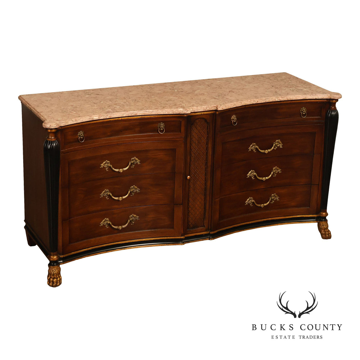 Marble Top Neoclassical Style Mahogany Dresser Buffet