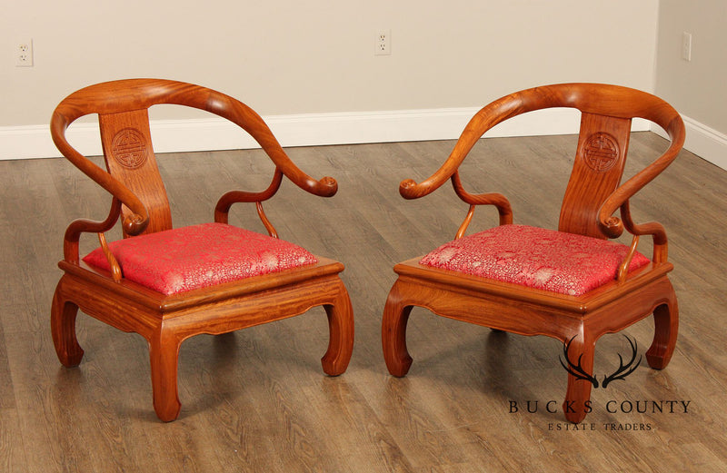 Chinese Pair of Hardwood Horseshoe Back Armchairs